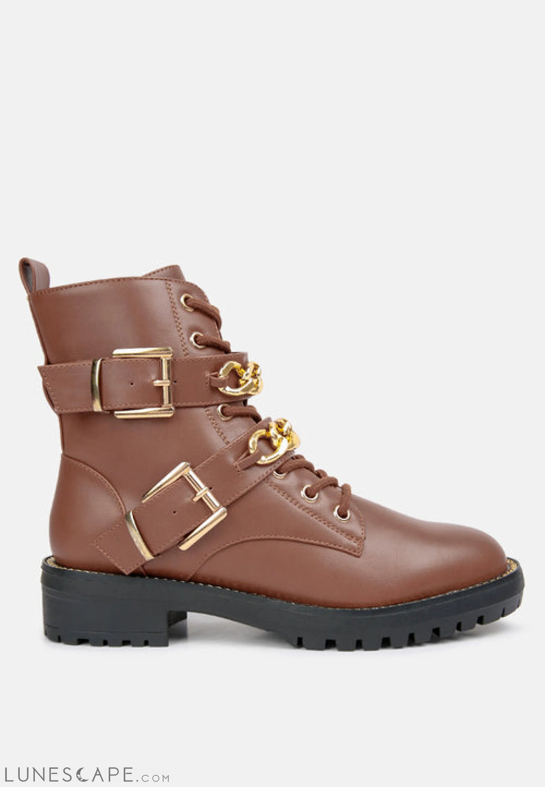 Billy Metal Chain Embellished Biker Boots LUNESCAPE
