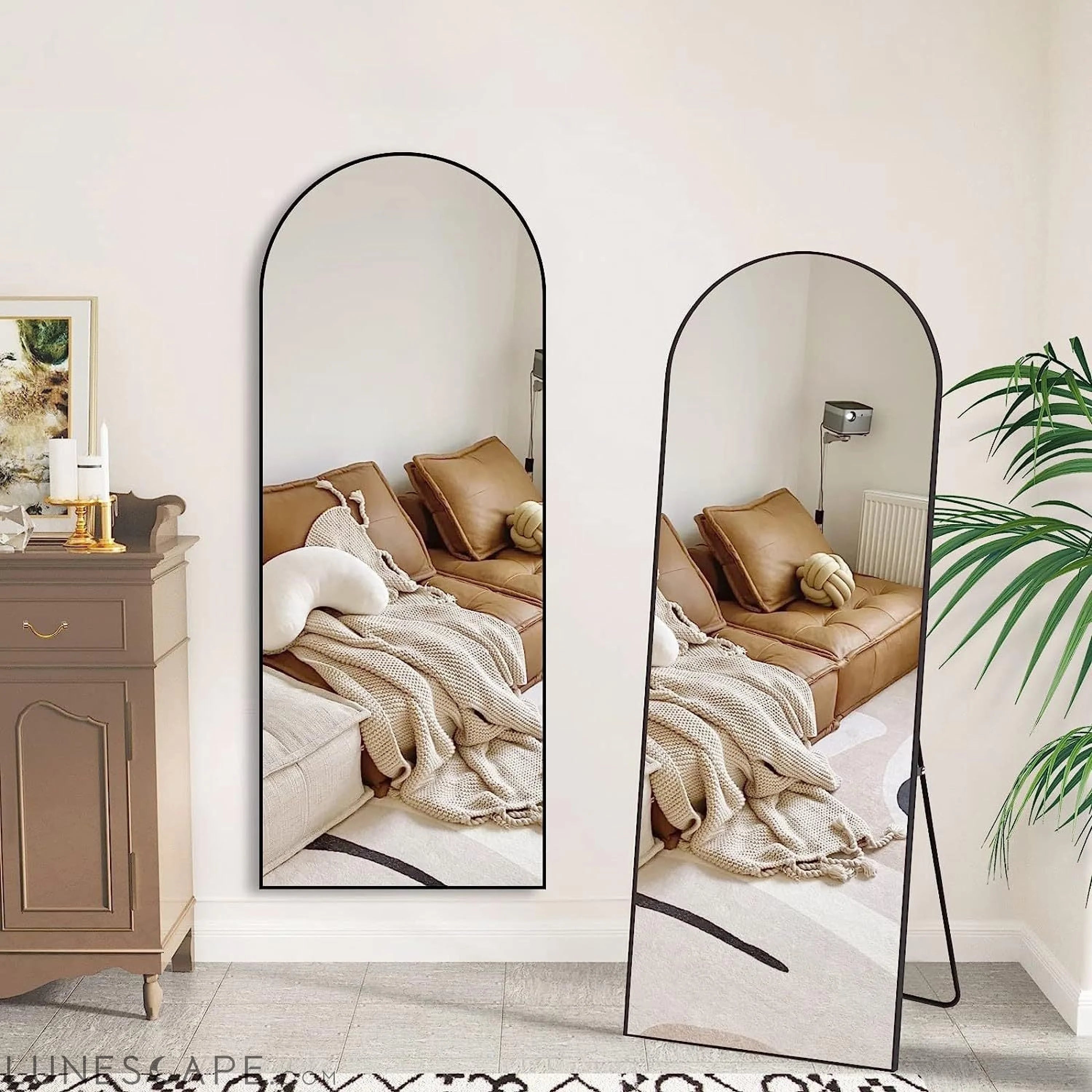 Black 63x20 inch metal arch stand full length mirror LUNESCAPE
