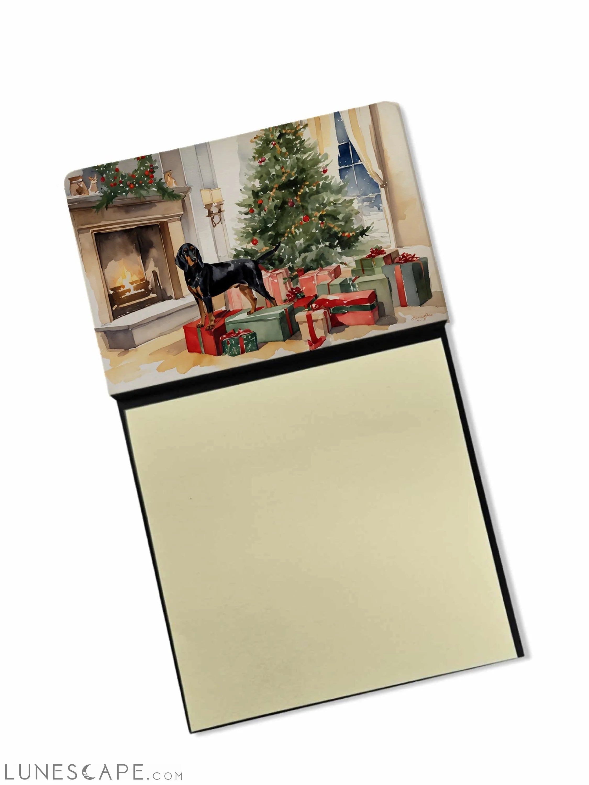 Black and Tan Coonhound Cozy Christmas Sticky Note Holder LUNESCAPE