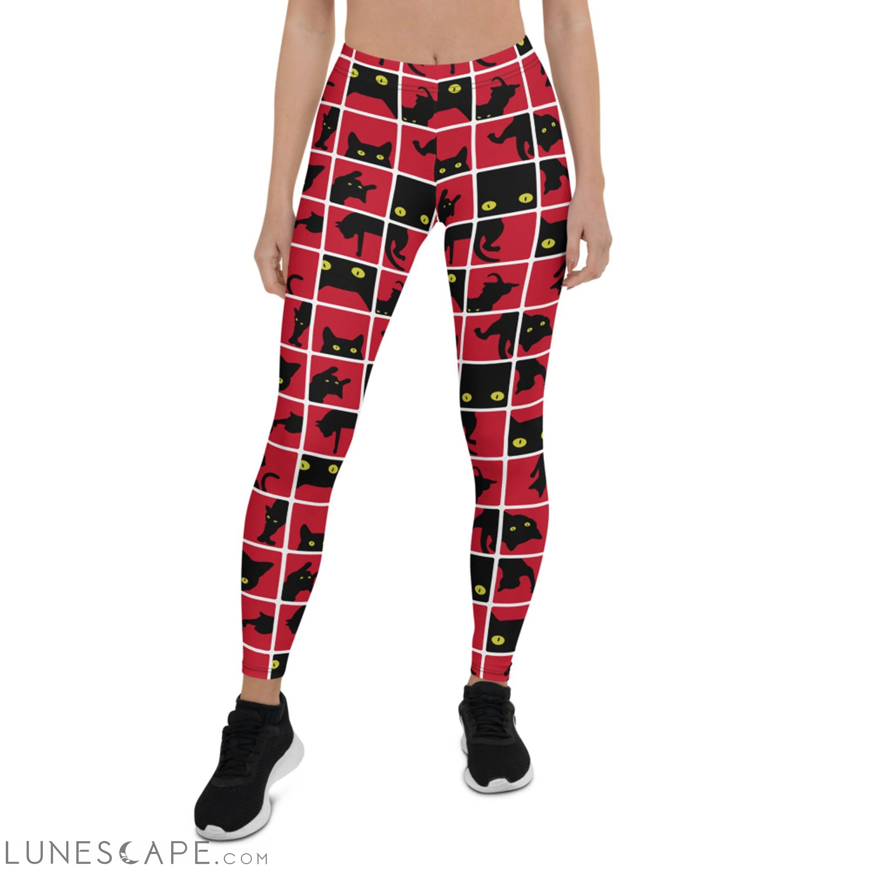 Black Cat Silhouette on Red Leggings Leggings