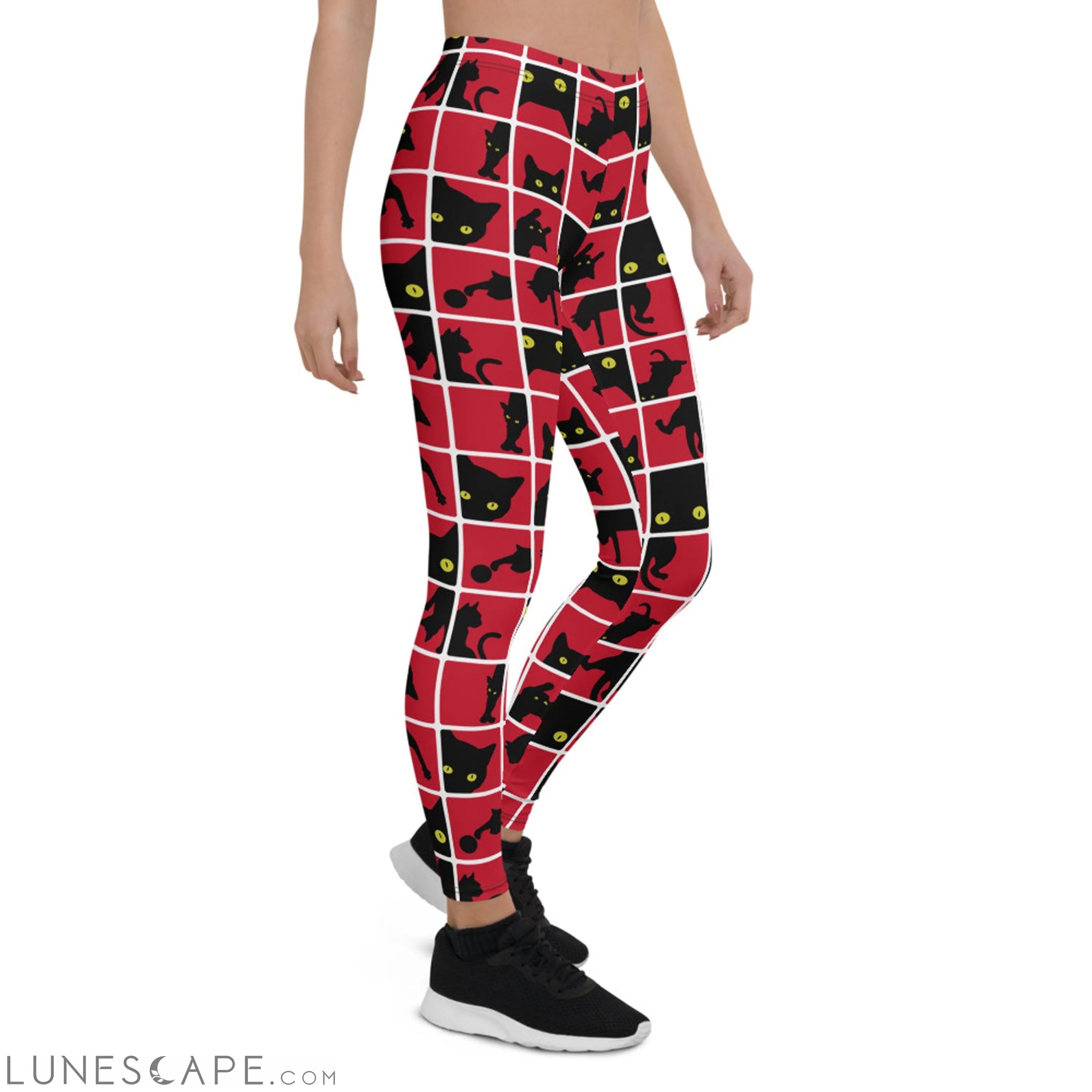 Black Cat Silhouette on Red Leggings Leggings