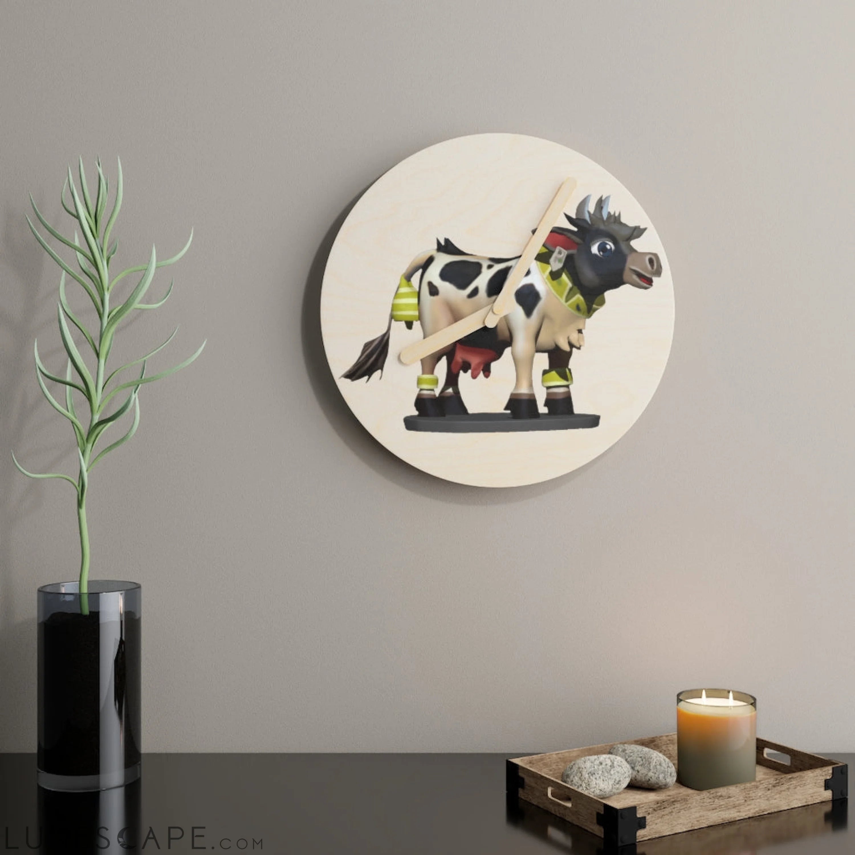 Black Cow Wooden Wall Clock LUNESCAPE