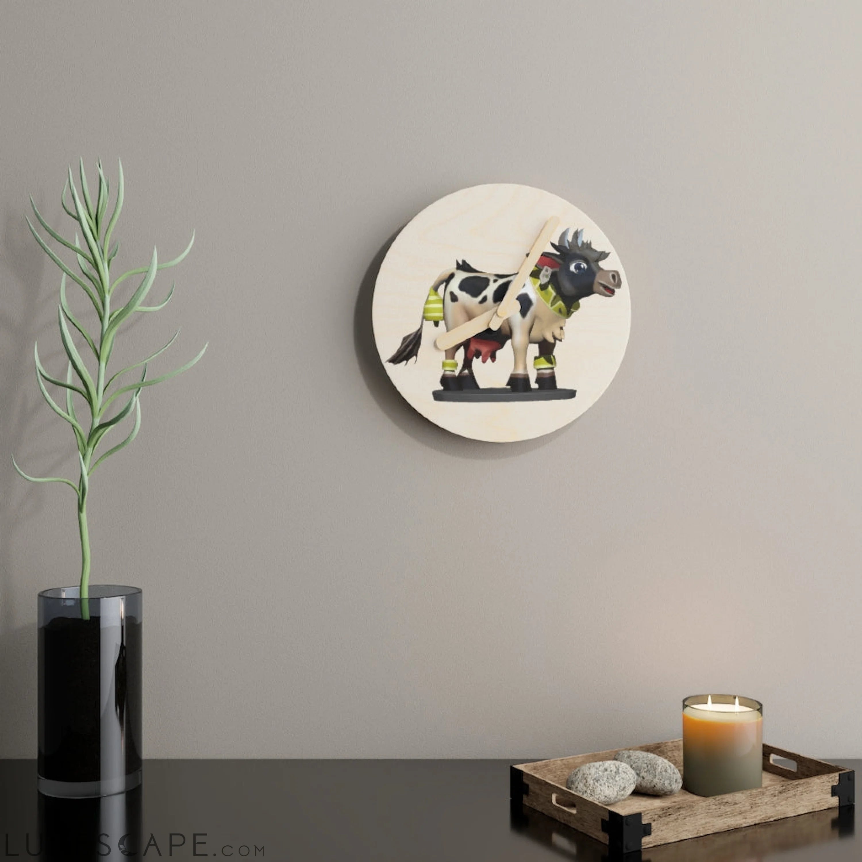 Black Cow Wooden Wall Clock LUNESCAPE