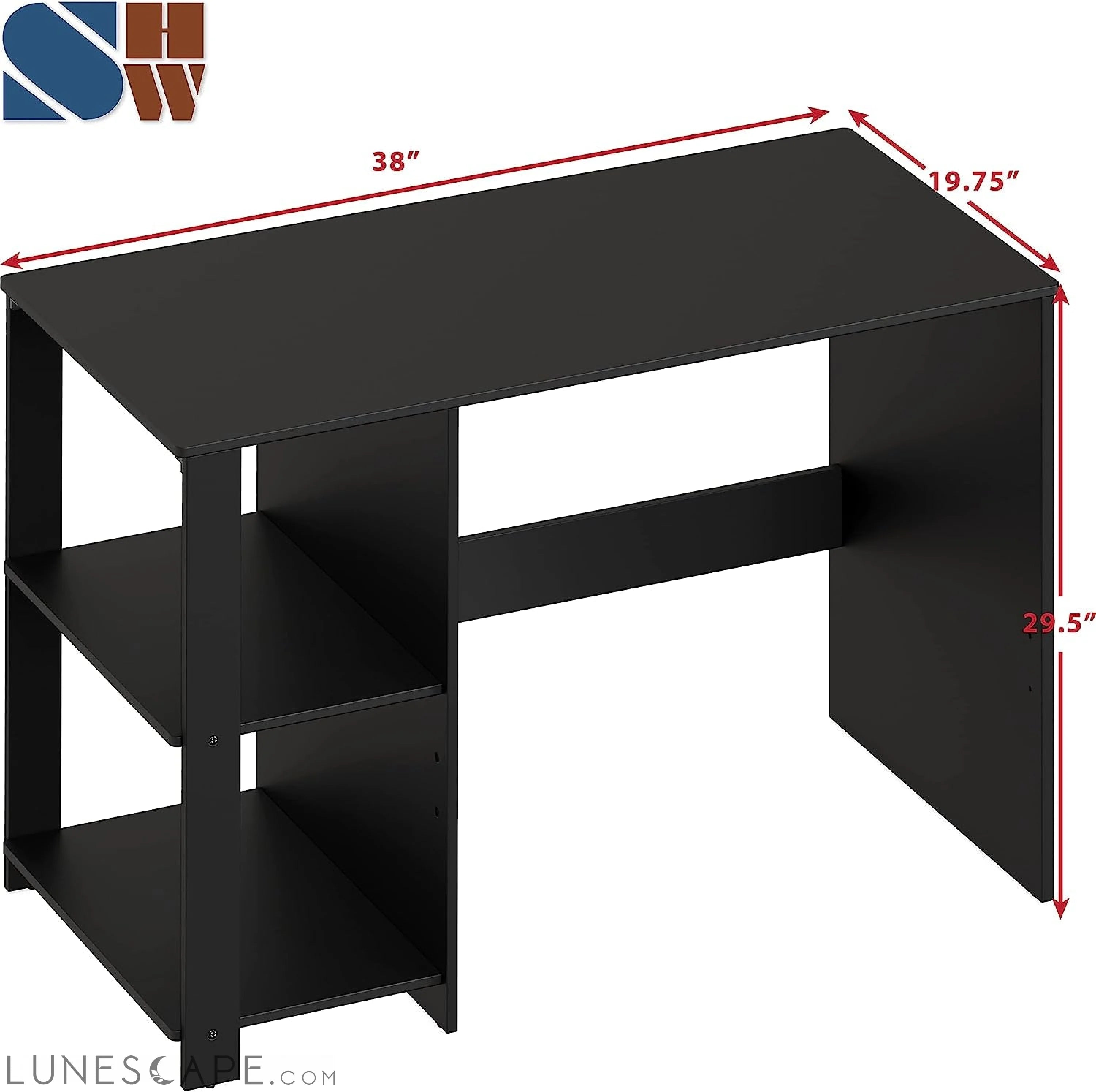 Black Desk with Shelves for Home Office LUNESCAPE