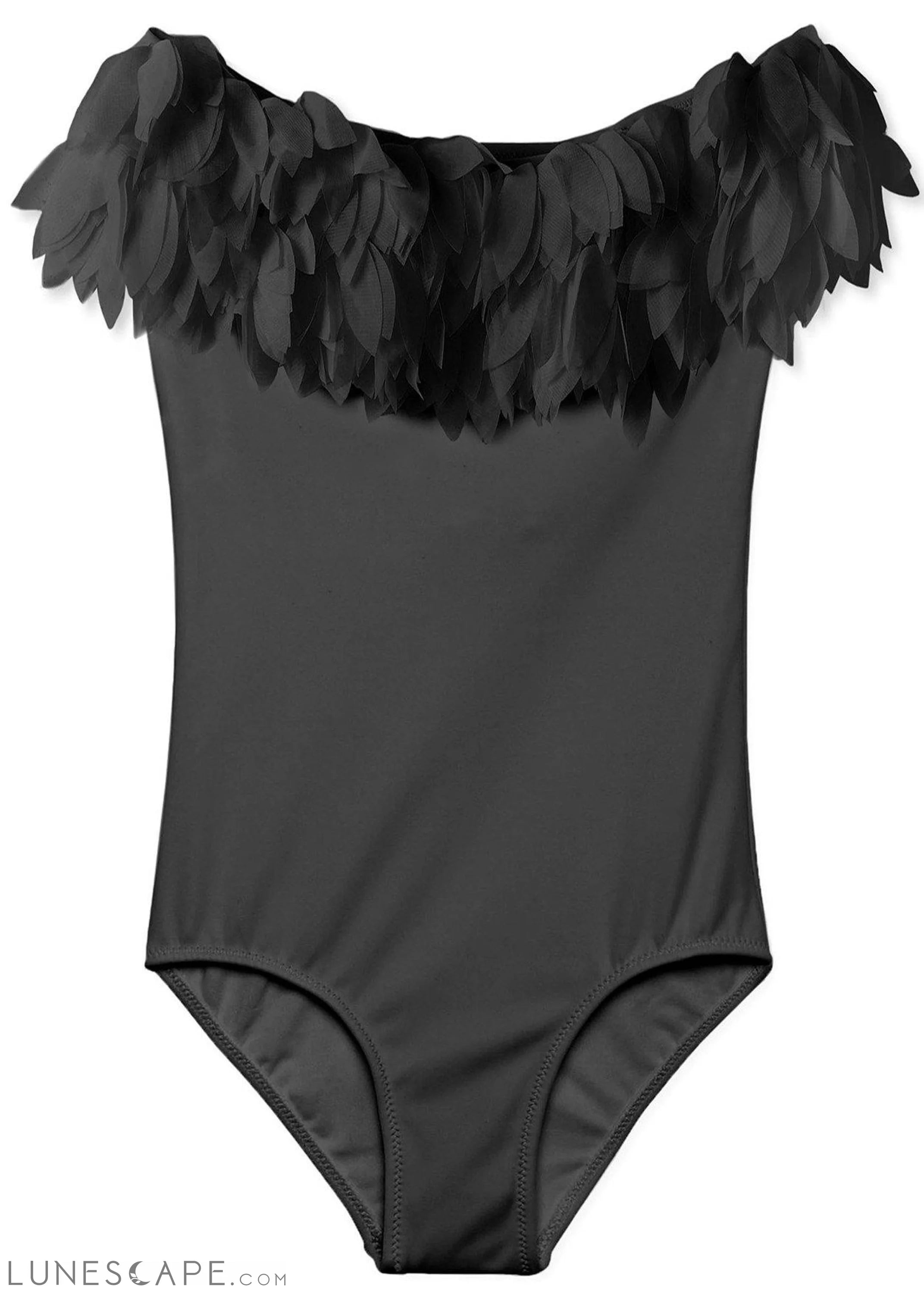 Black Draped Swimsuit with Black Petals LUNESCAPE