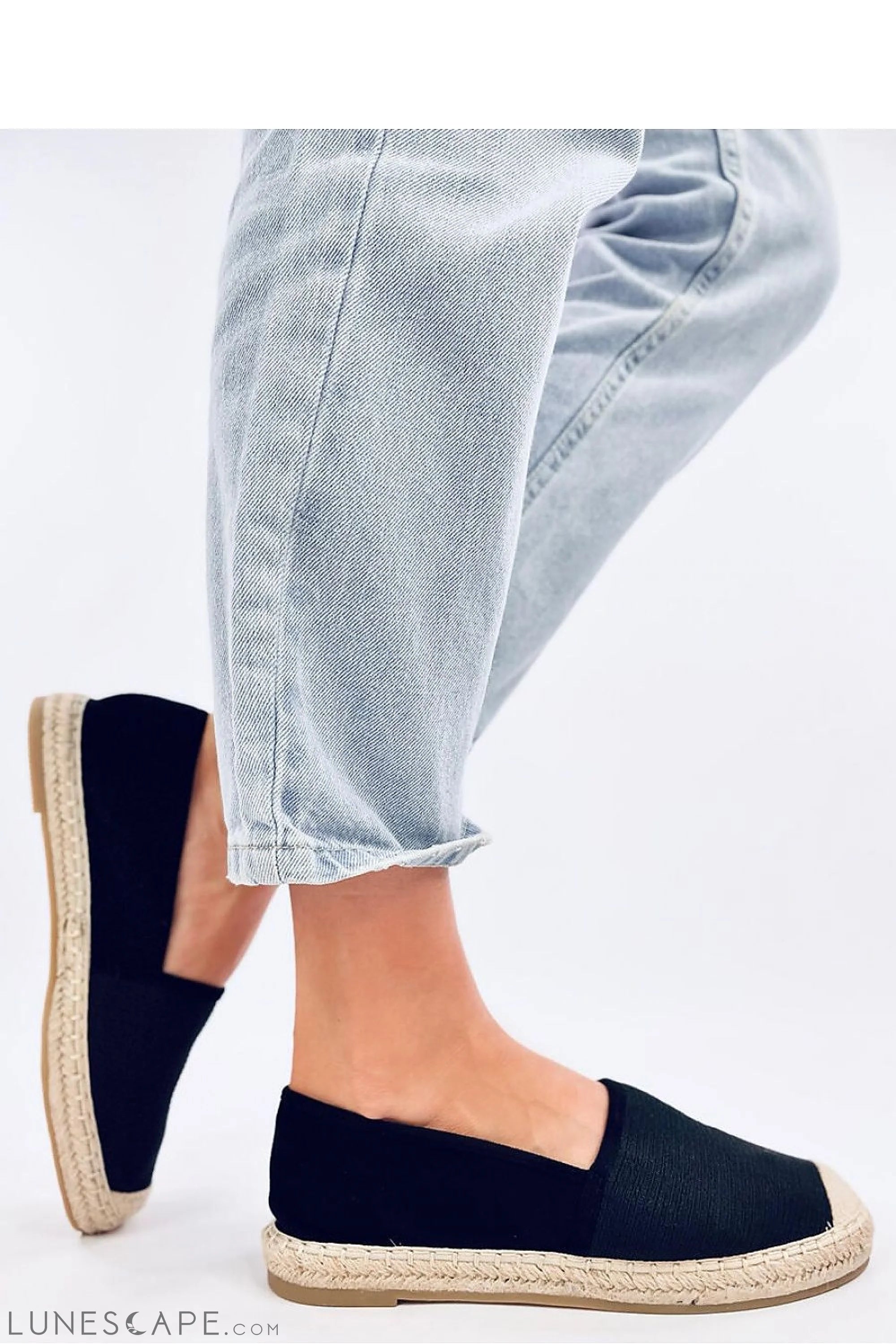 Black Eco-Canvas Espadrilles with Braided Jute Sole and Contrast Cap Toe LUNESCAPE