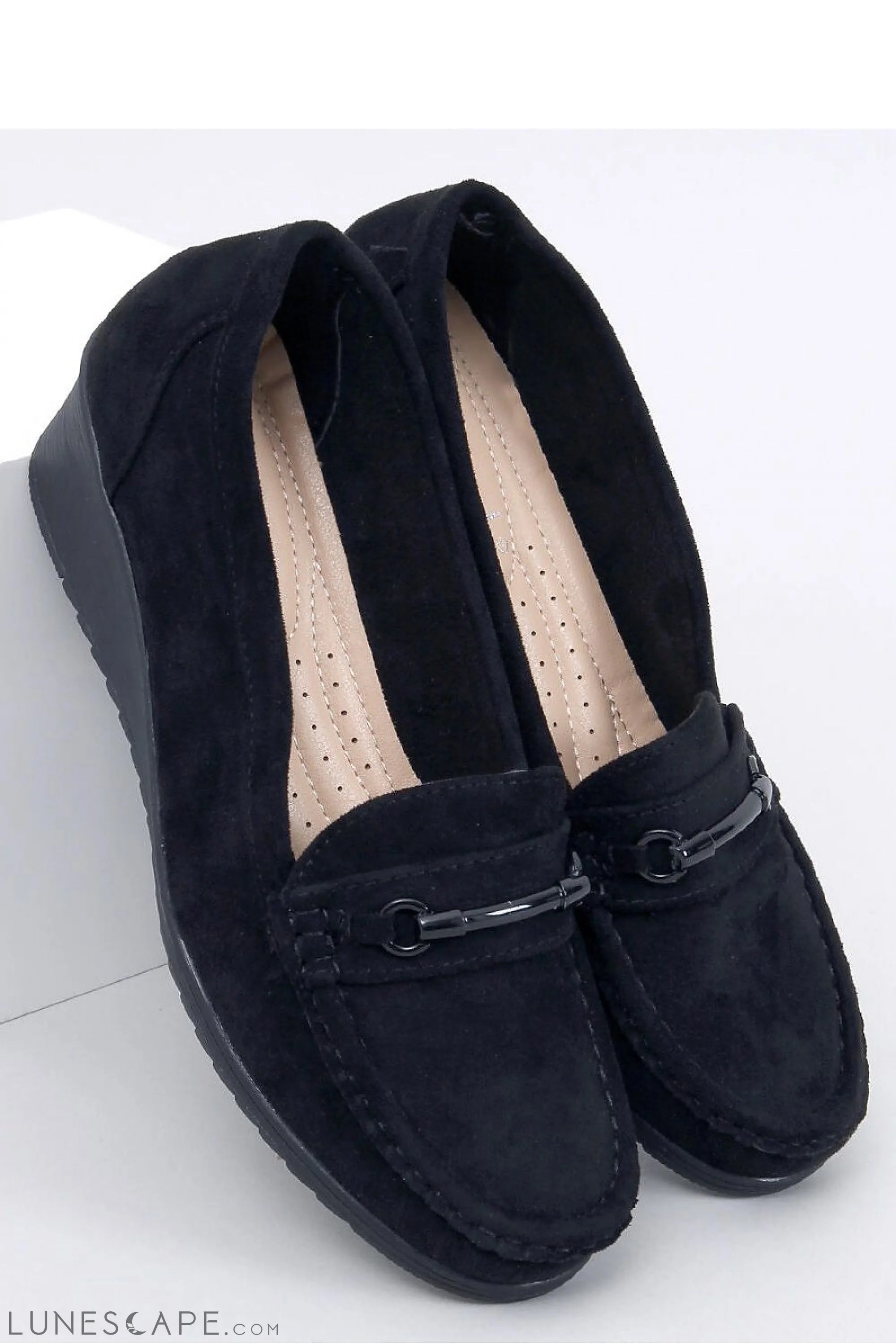 Black Eco-Suede Loafers for Women – Almond Toe with Black Bit Accent LUNESCAPE