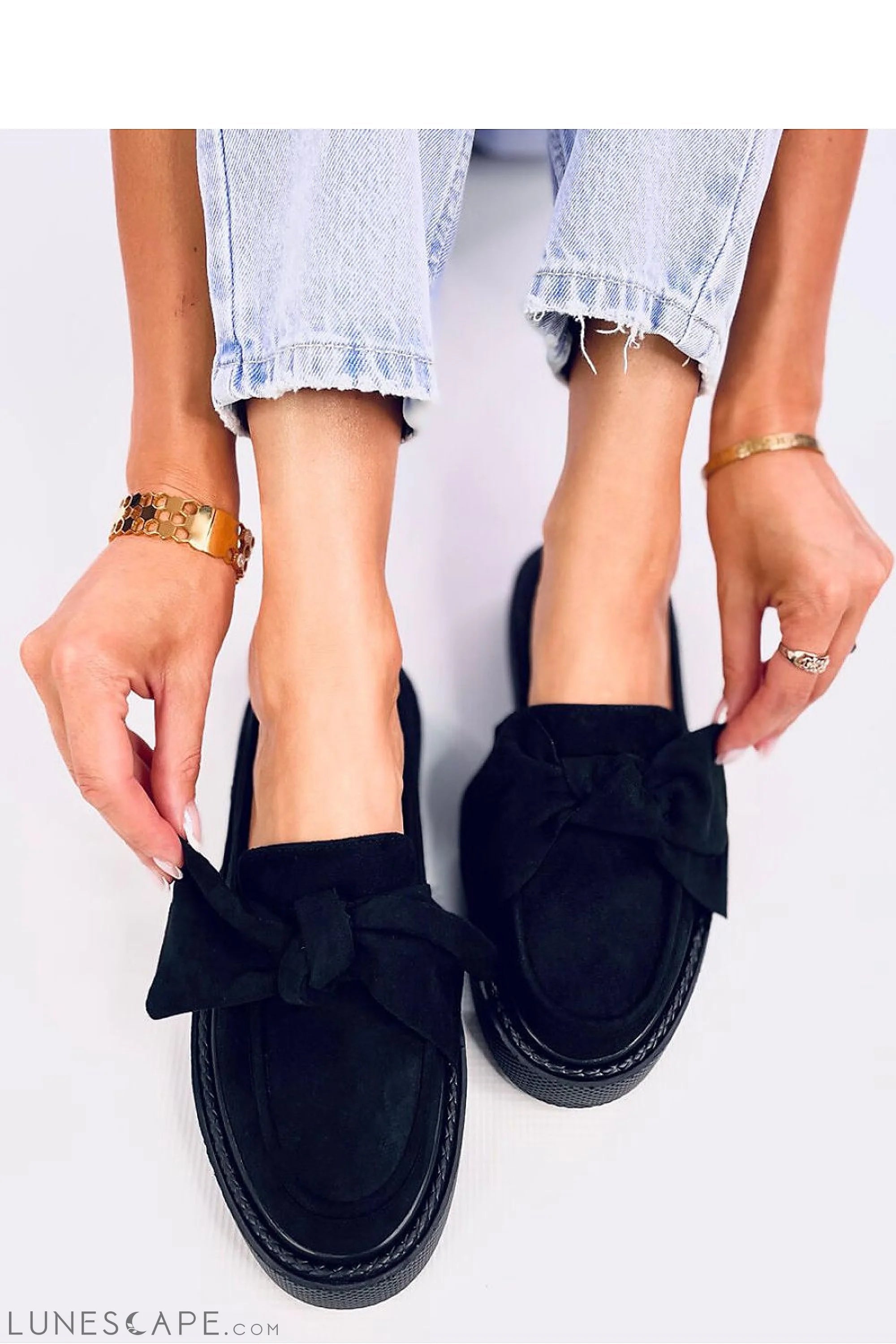 Black Eco-Suede Loafers for Women – Chunky Slip-On Shoes with Block Sole LUNESCAPE