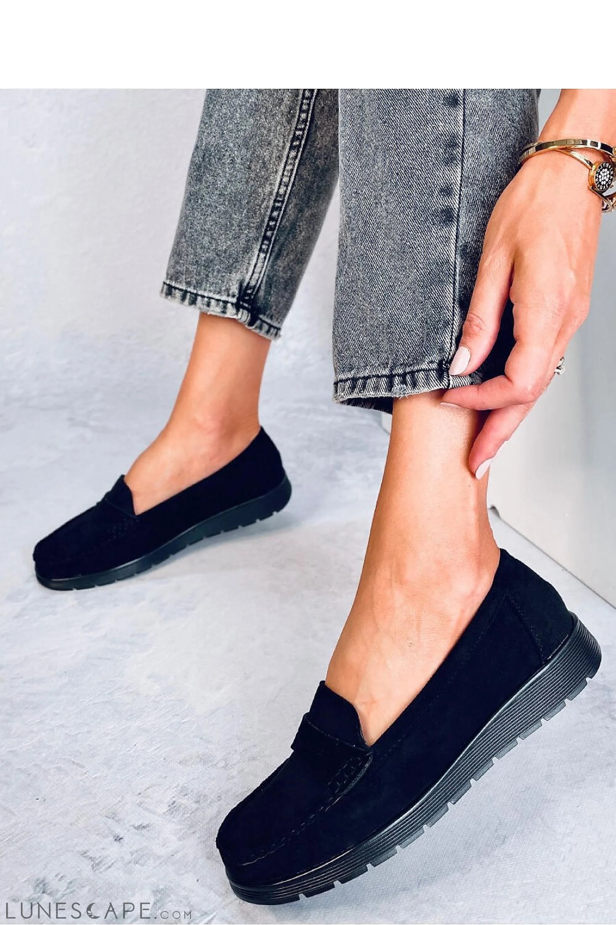 Black Eco-Suede Loafers for Women – Classic Penny Slip-Ons with Comfort Sole LUNESCAPE