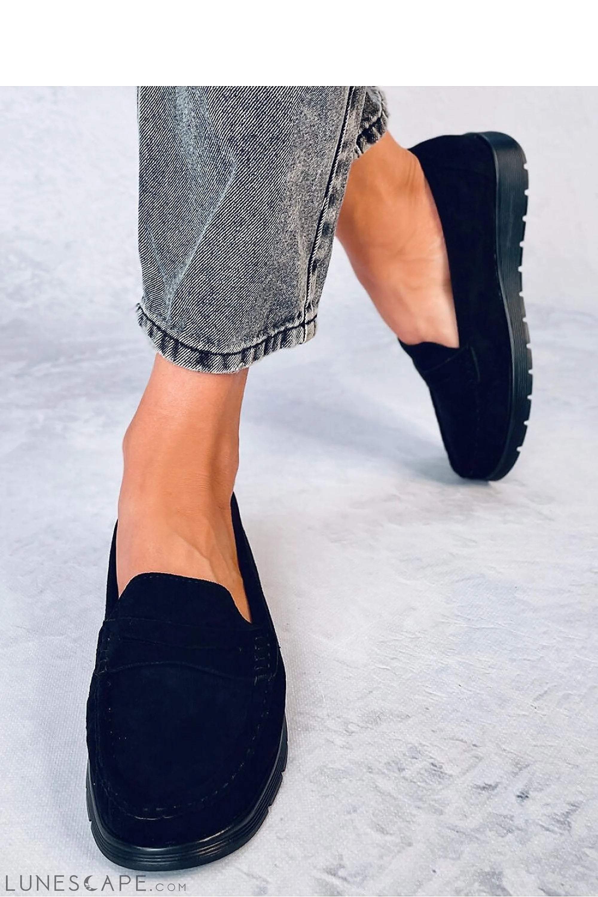 Black Eco-Suede Loafers for Women – Classic Penny Slip-Ons with Comfort Sole LUNESCAPE