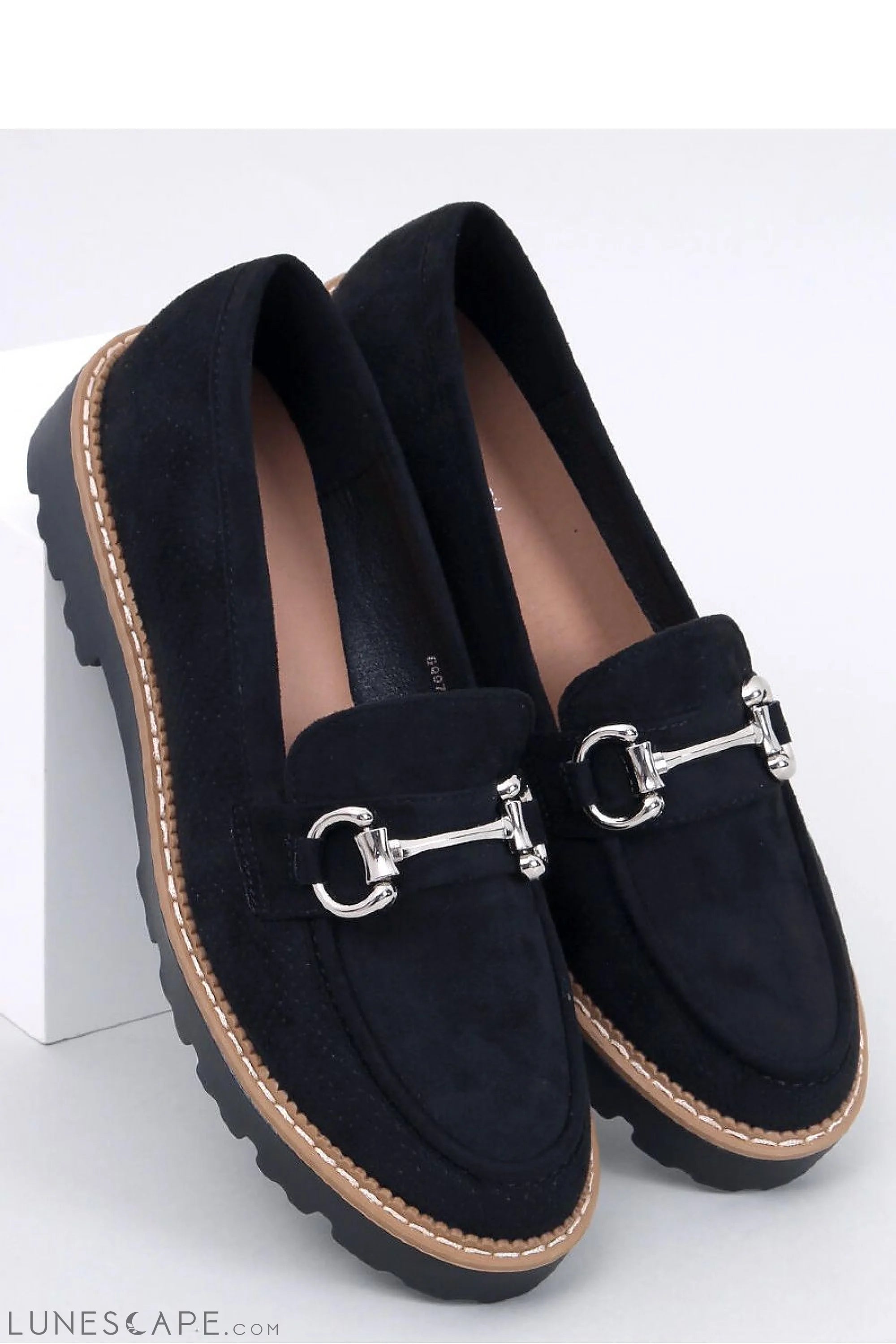Black Eco-Suede Loafers for Women – Silver Bit & Contrast Welt Stitch LUNESCAPE