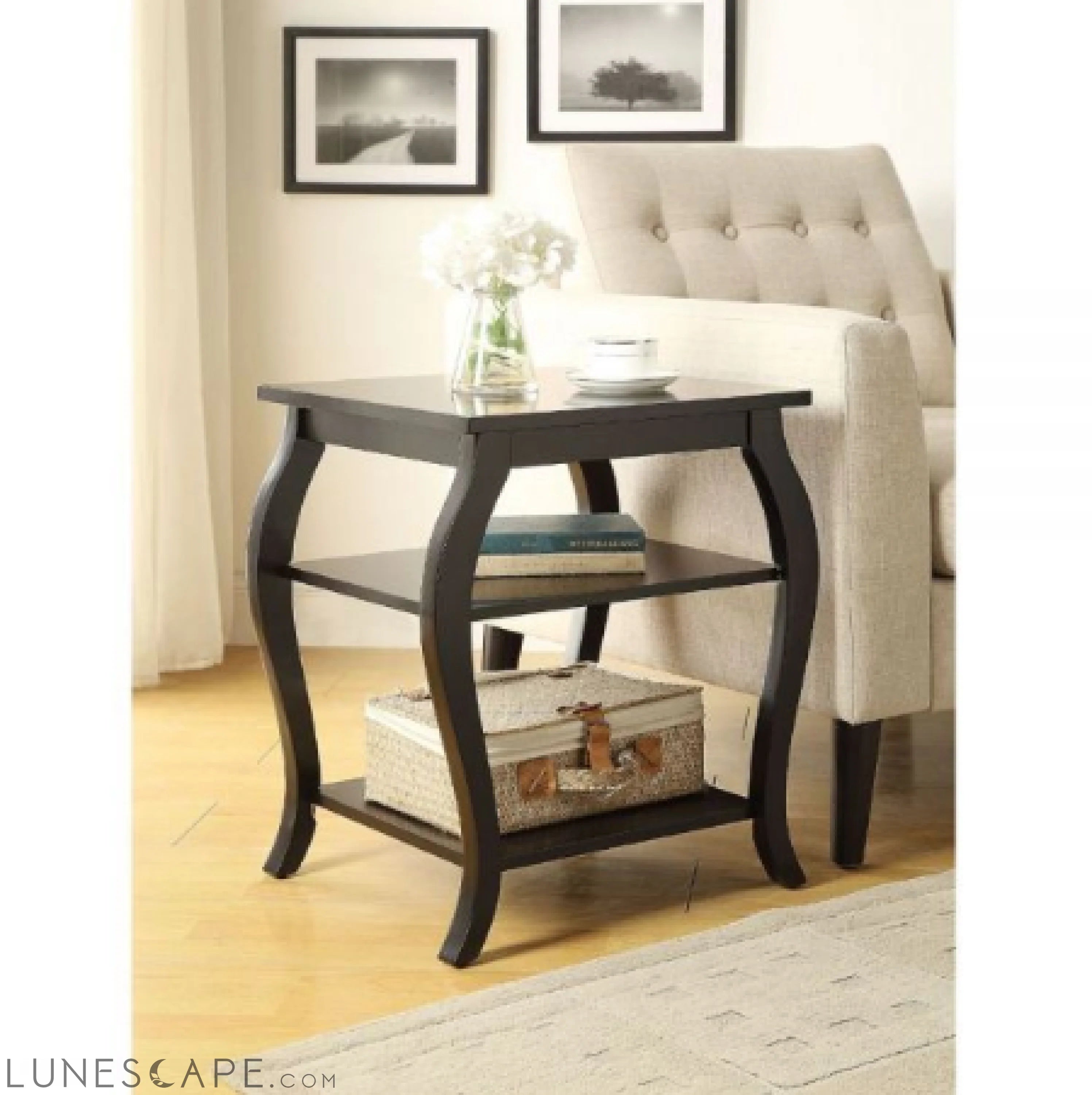Black Finish Bow Leg Square End Table LUNESCAPE