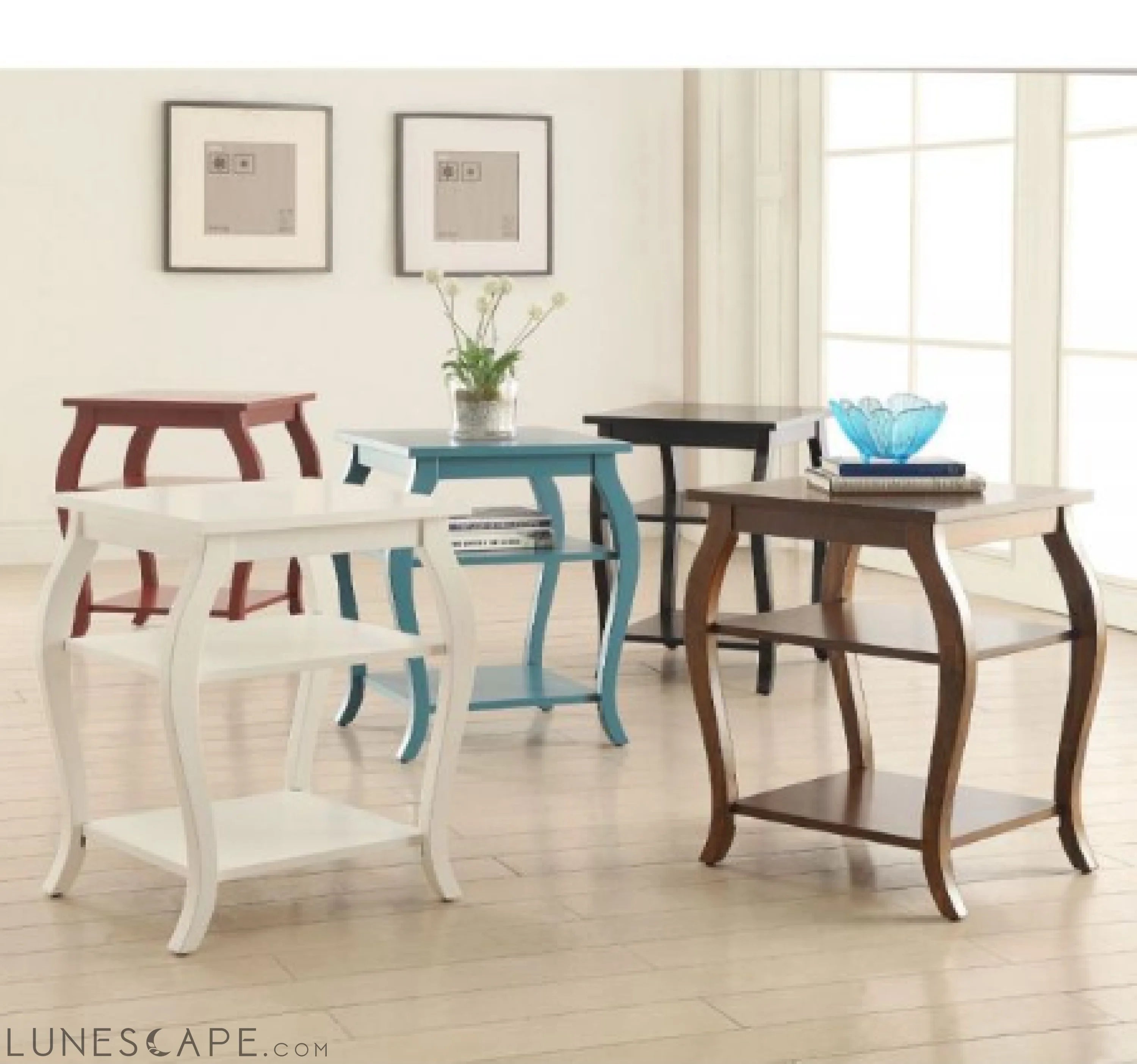 Black Finish Bow Leg Square End Table LUNESCAPE