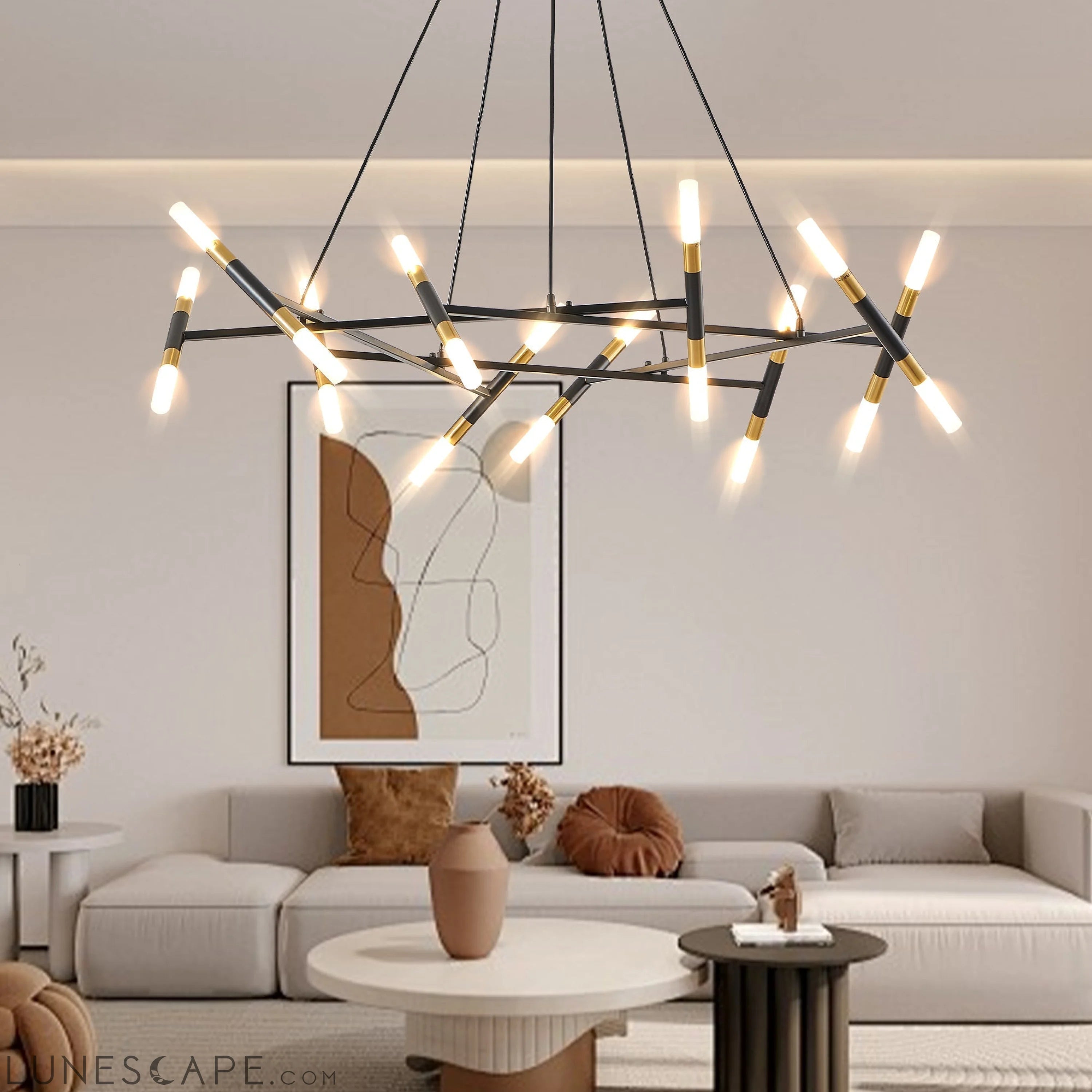 Black & Golden Modern Chandelier Light Fixture, Branch Design with LUNESCAPE