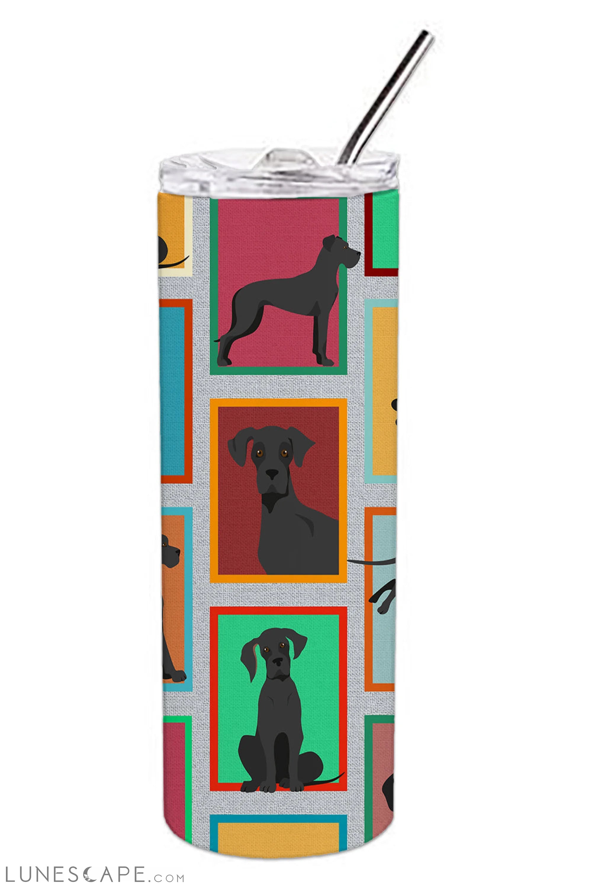 Black Great Dane Stainless Steel Tumbler Travel Mug LUNESCAPE