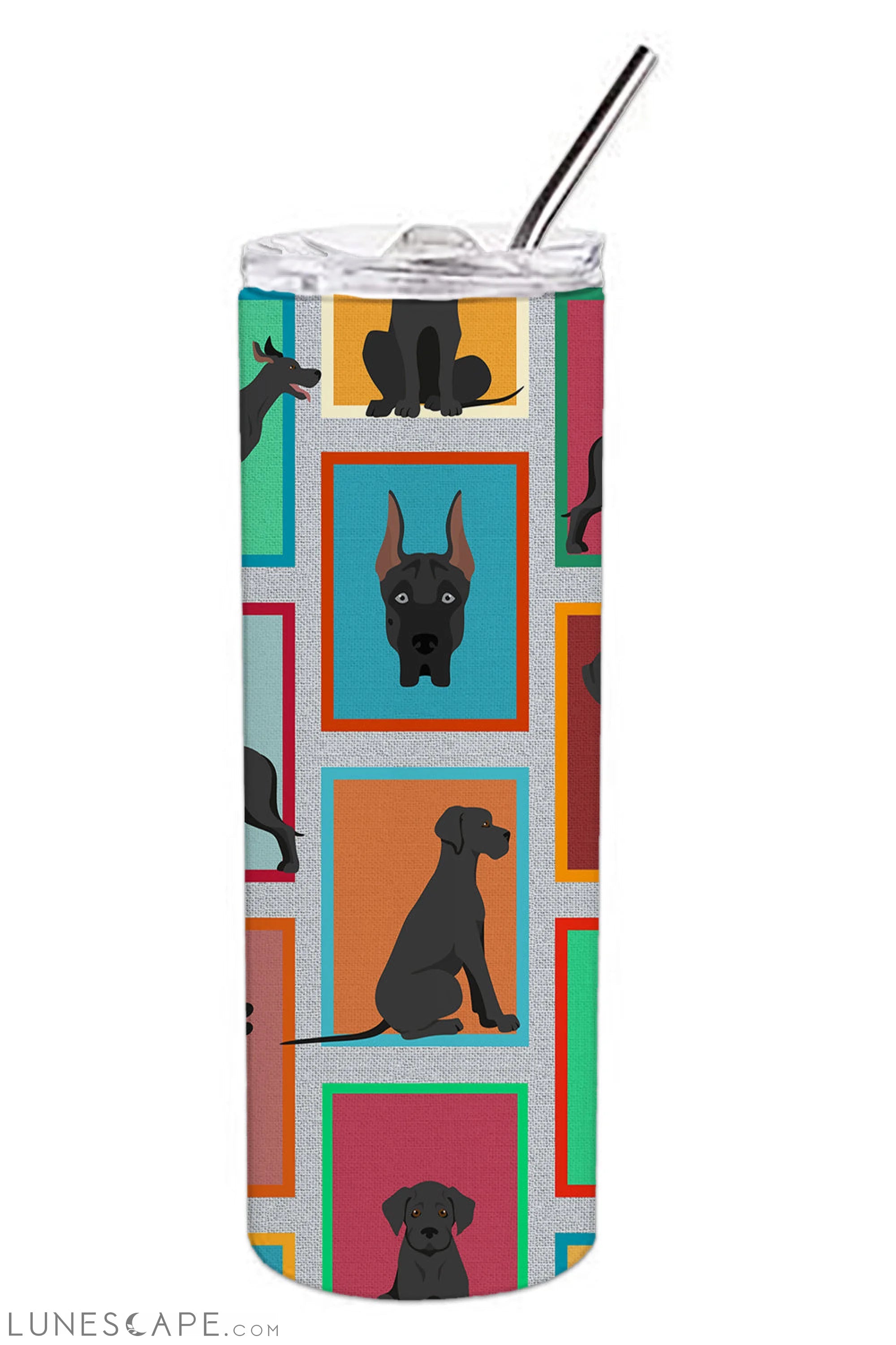 Black Great Dane Stainless Steel Tumbler Travel Mug LUNESCAPE