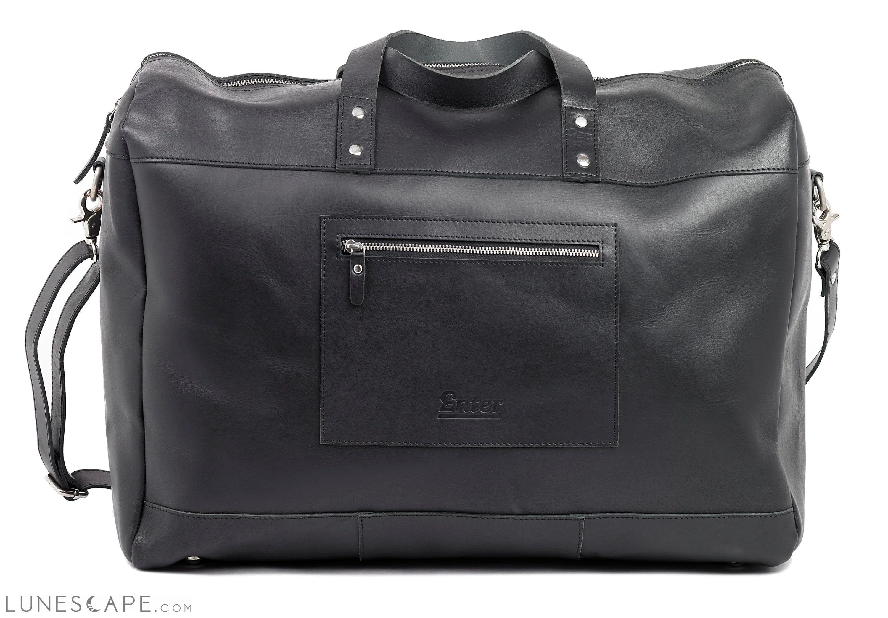 Black Leather Duffel Bag LUNESCAPE