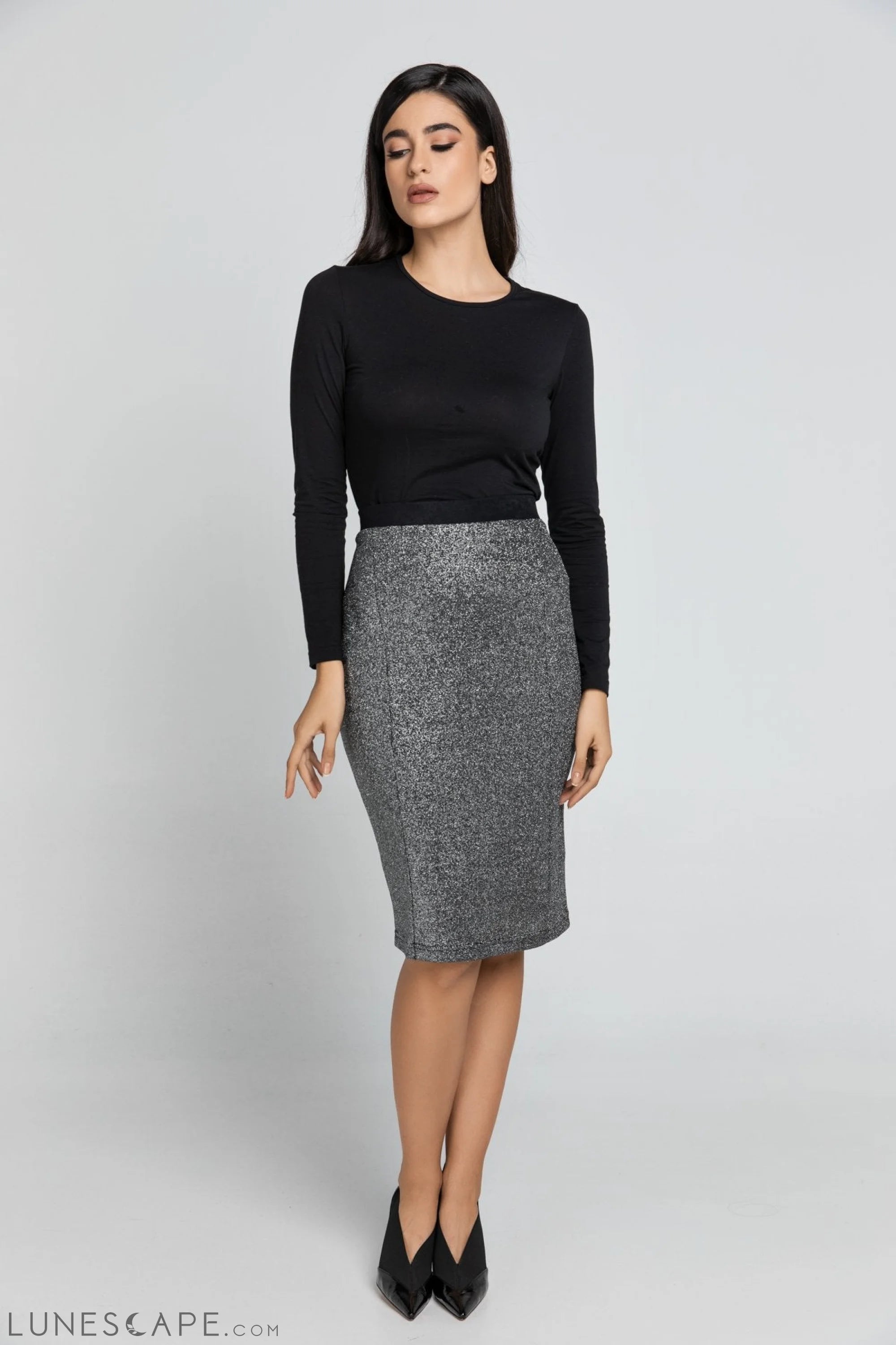 Black Lurex Pencil Skirt Conquista LUNESCAPE
