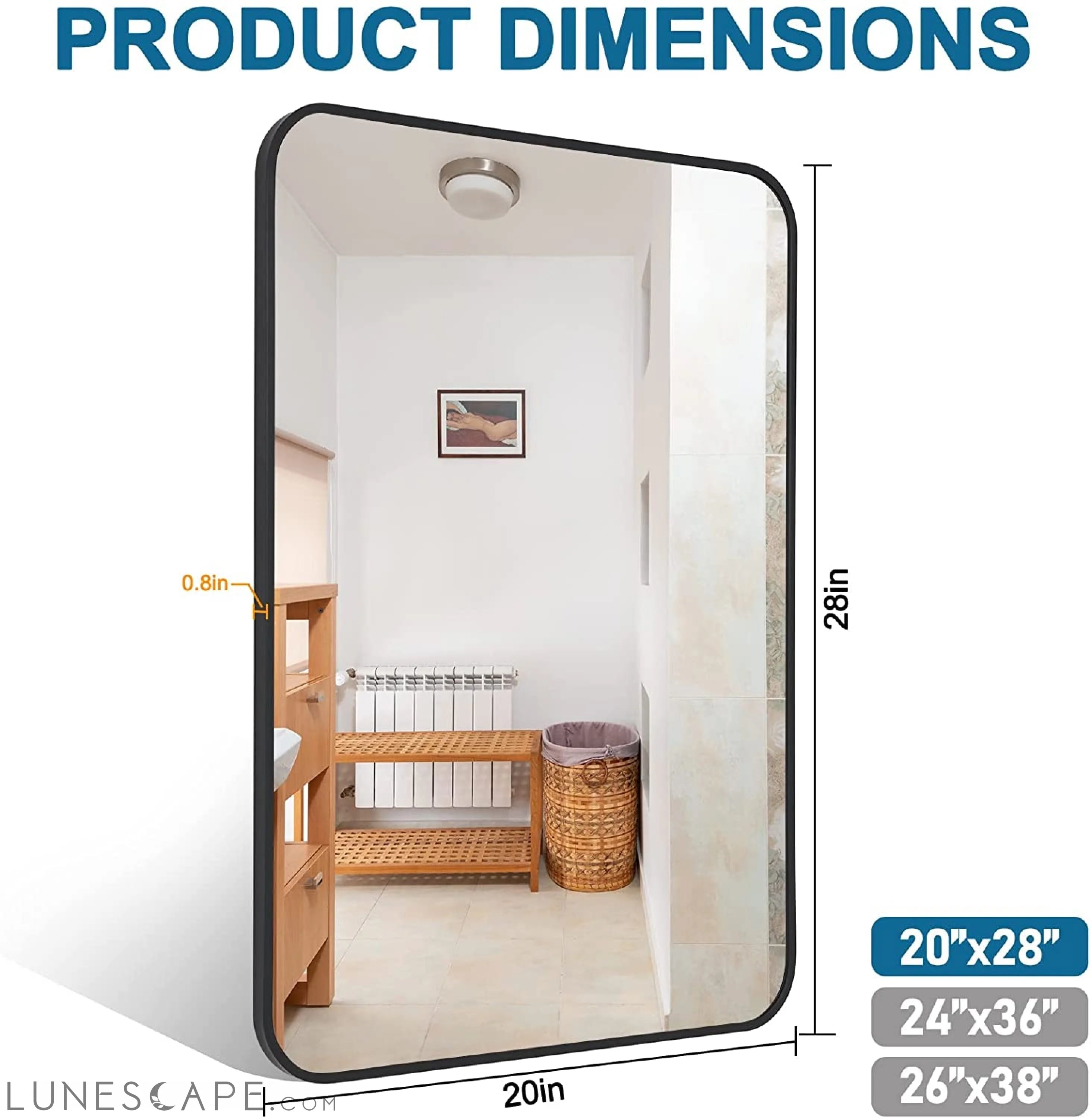 Black Metal Framed Bathroom Wall Mirror LUNESCAPE