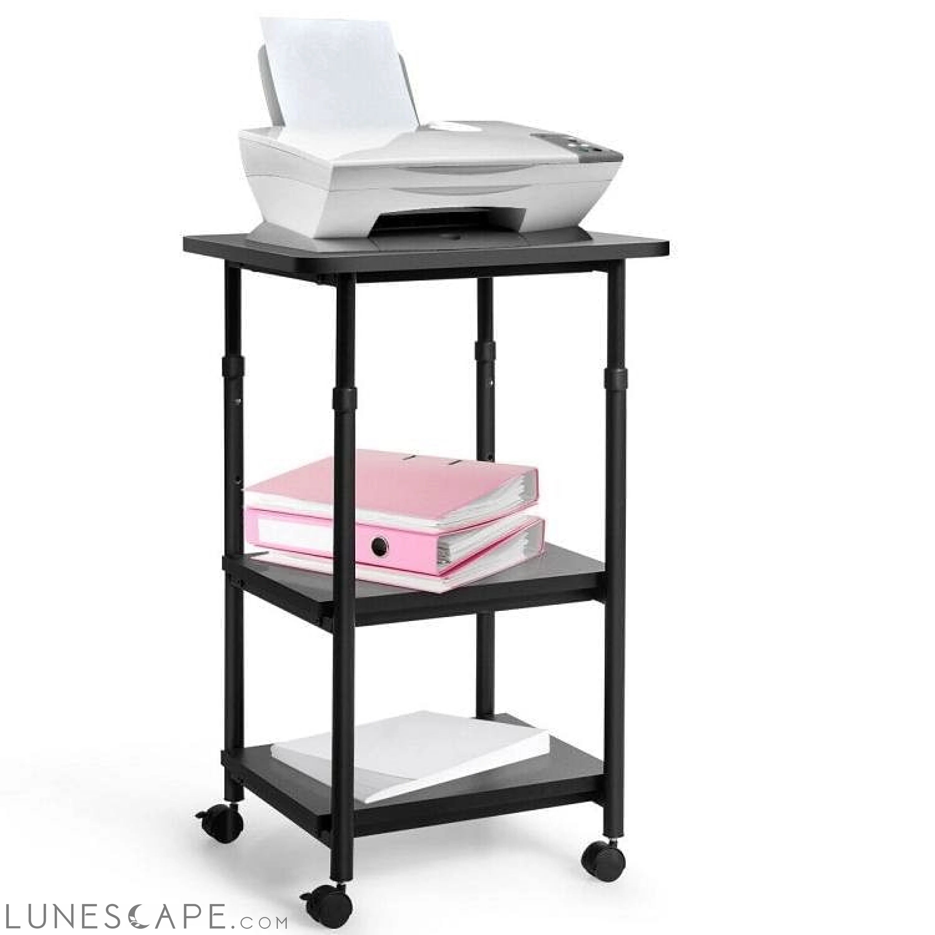 Black Multifunction Adjustable Height 3-tier Printer Stand on Wheels LUNESCAPE