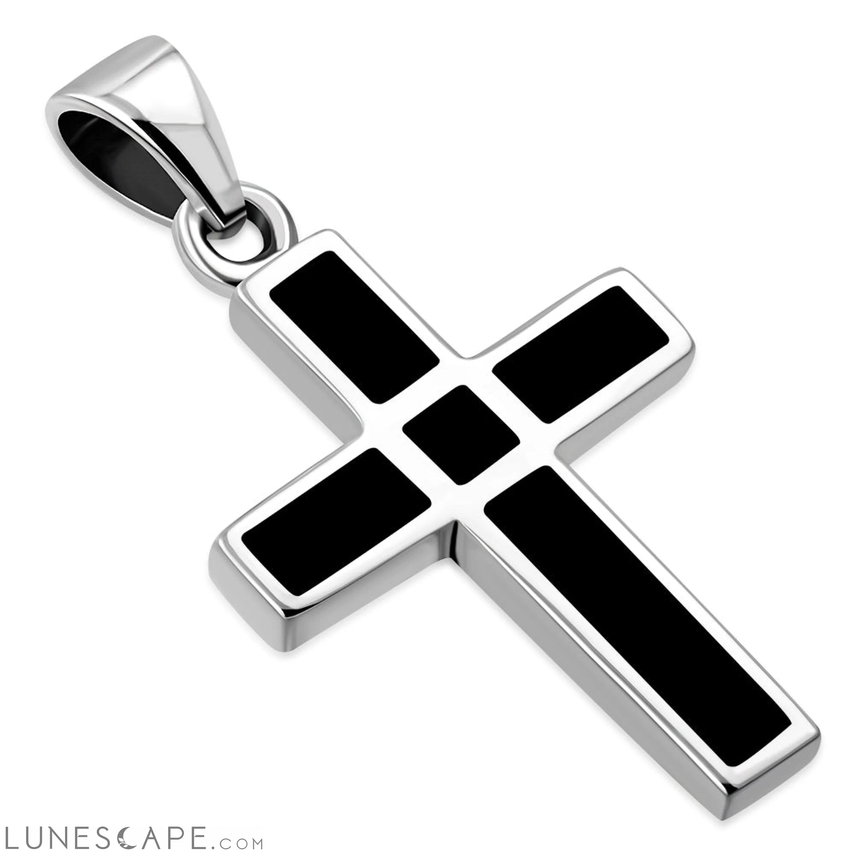 Black Onyx Cross Sterling Silver Pendant LUNESCAPE
