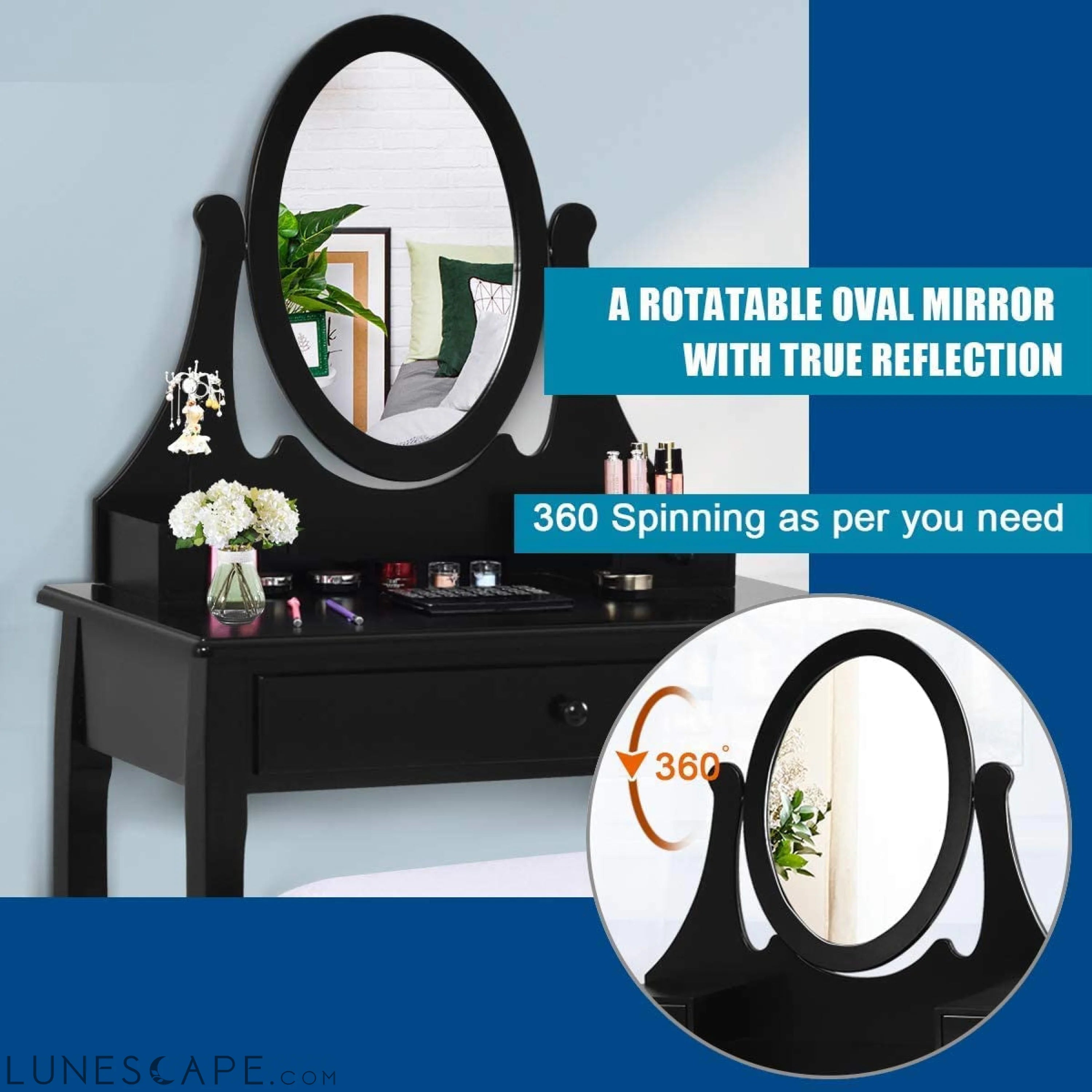 Black Oval Mirror Makeup Vanity Set LUNESCAPE
