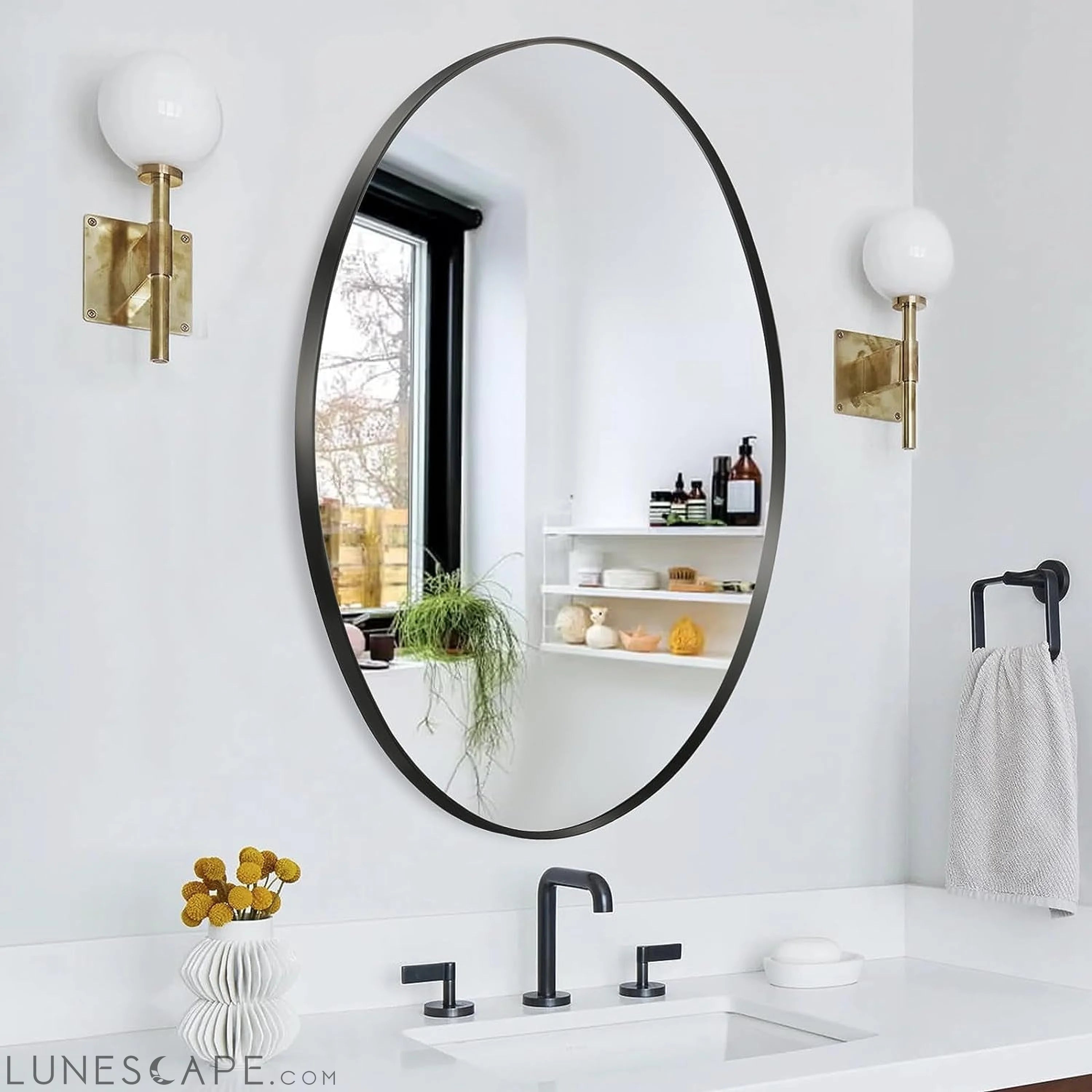 Black Oval Wall Mirror, 24X36 - Metal Frame Bathroom Vanity Mirror for LUNESCAPE