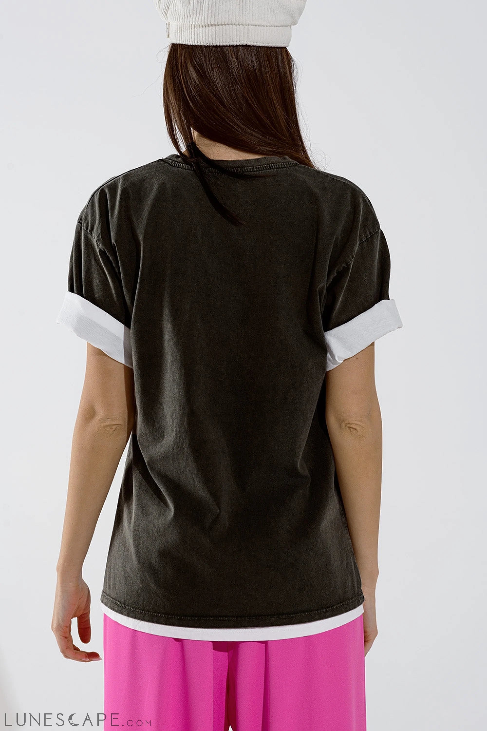 Black Relaxed T-Shirt Printed LA Los Angeles Logo LUNESCAPE