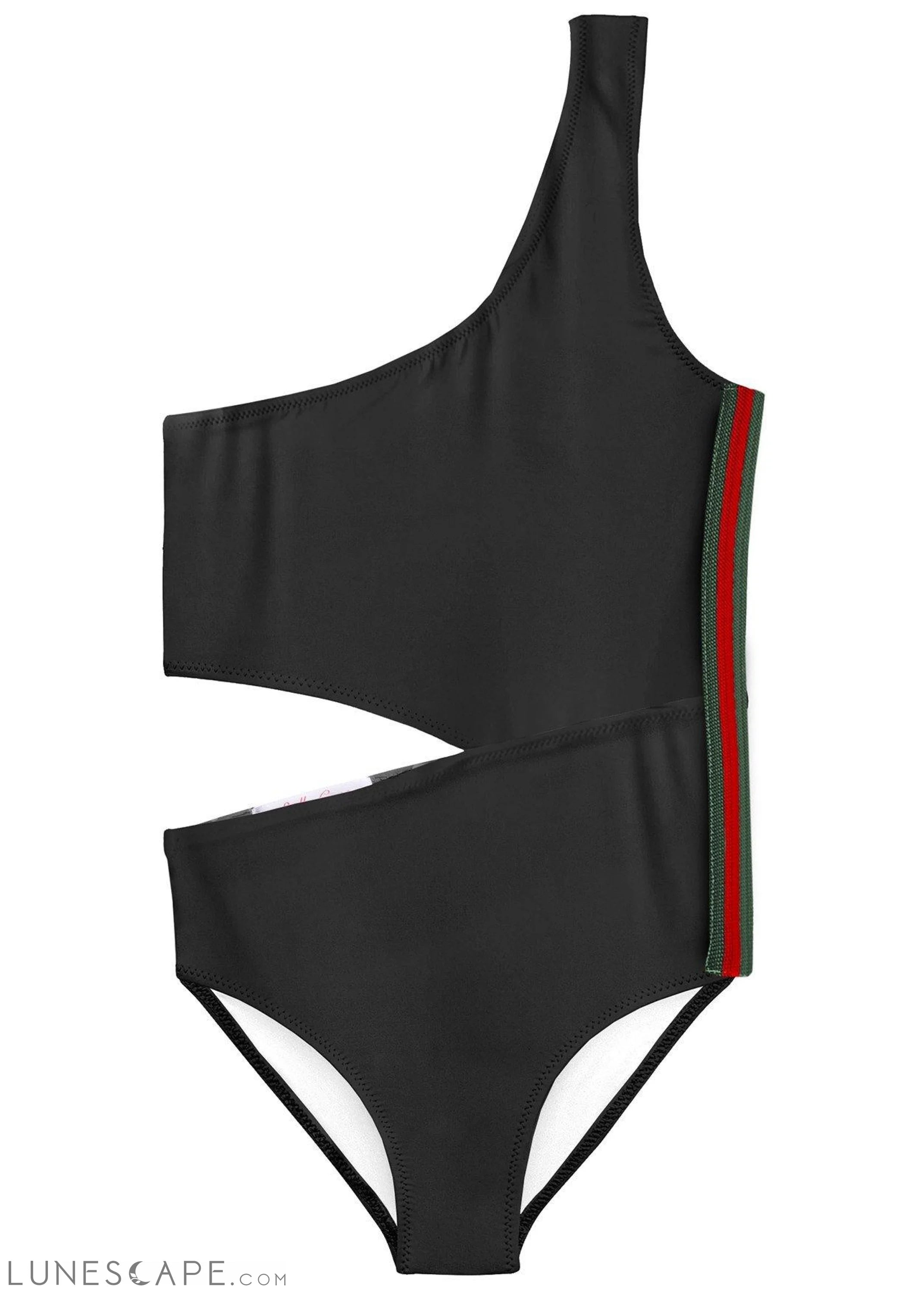 Black Side Cut Swimsuit with Stripe LUNESCAPE