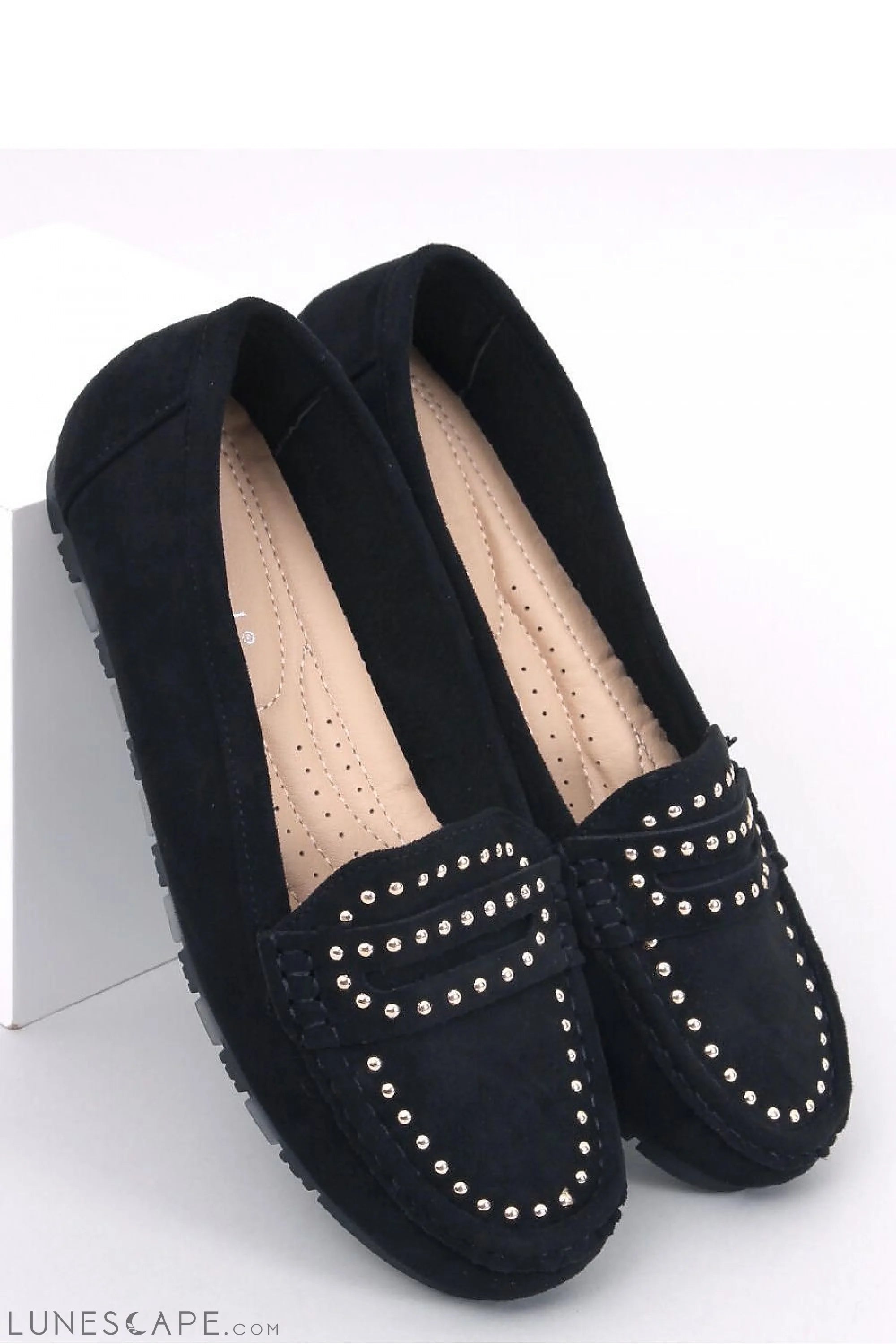 Black Studded Women's Loafers – Moc Toe with Driving Sole LUNESCAPE