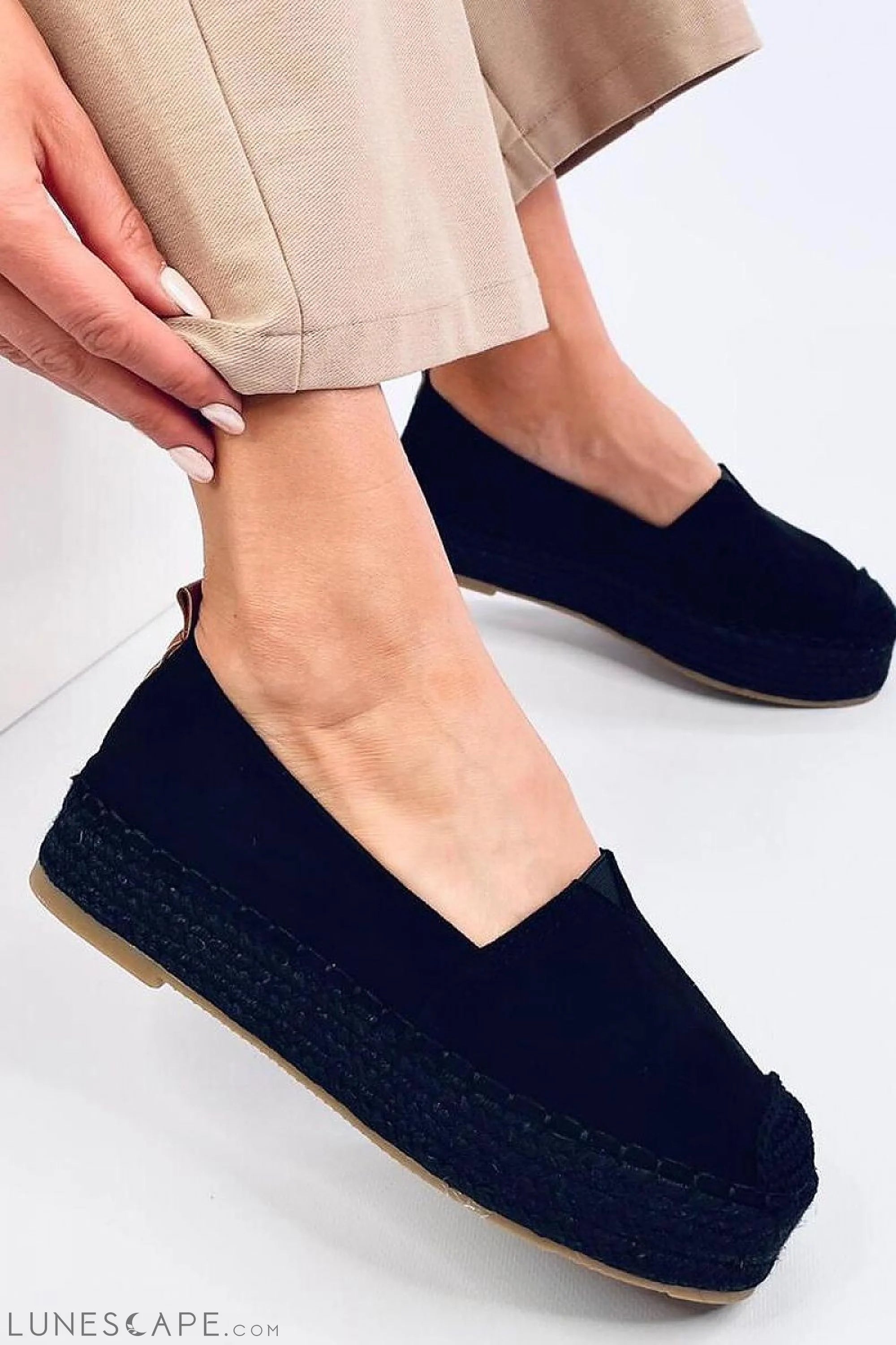 Black Suede Flatform Epadrilles for Women LUNESCAPE