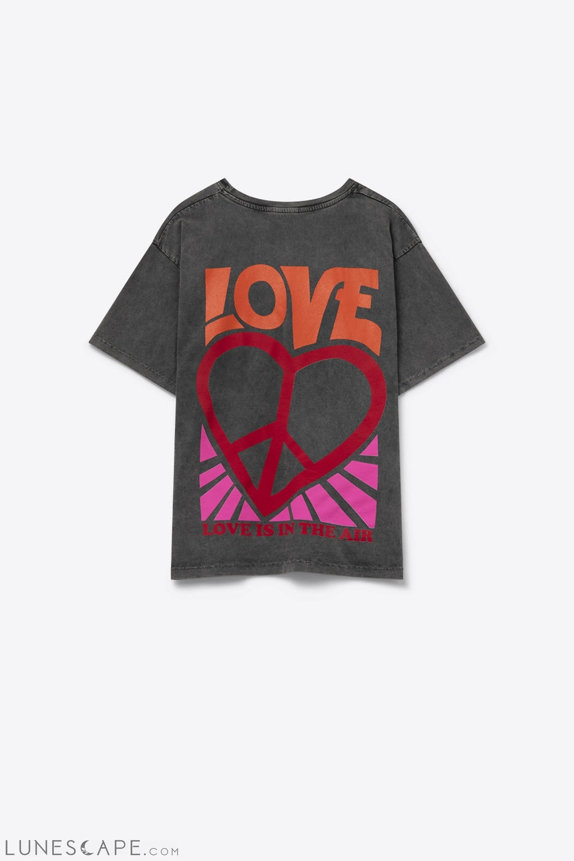 Black T-Shirt With Love Is Air and Heart With Peace Logo LUNESCAPE