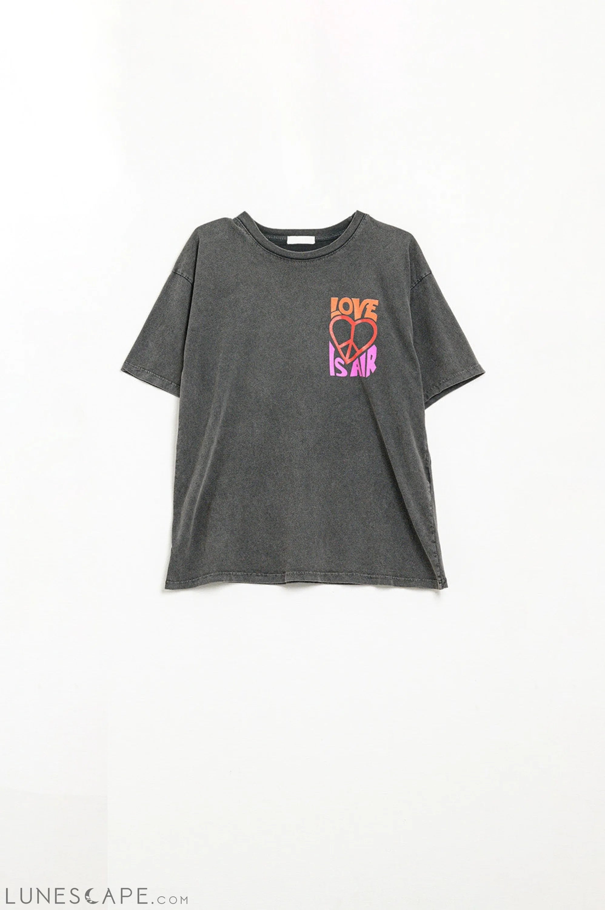 Black T-Shirt With Love Is Air and Heart With Peace Logo LUNESCAPE