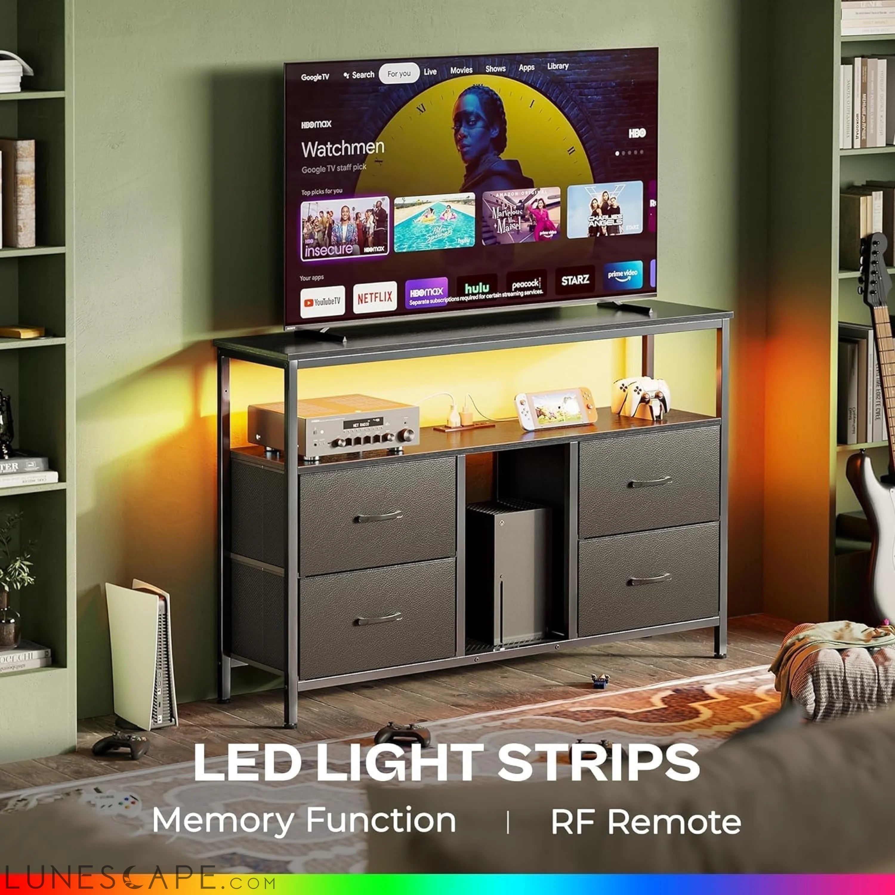 Black TV Stand with LED Lights LUNESCAPE