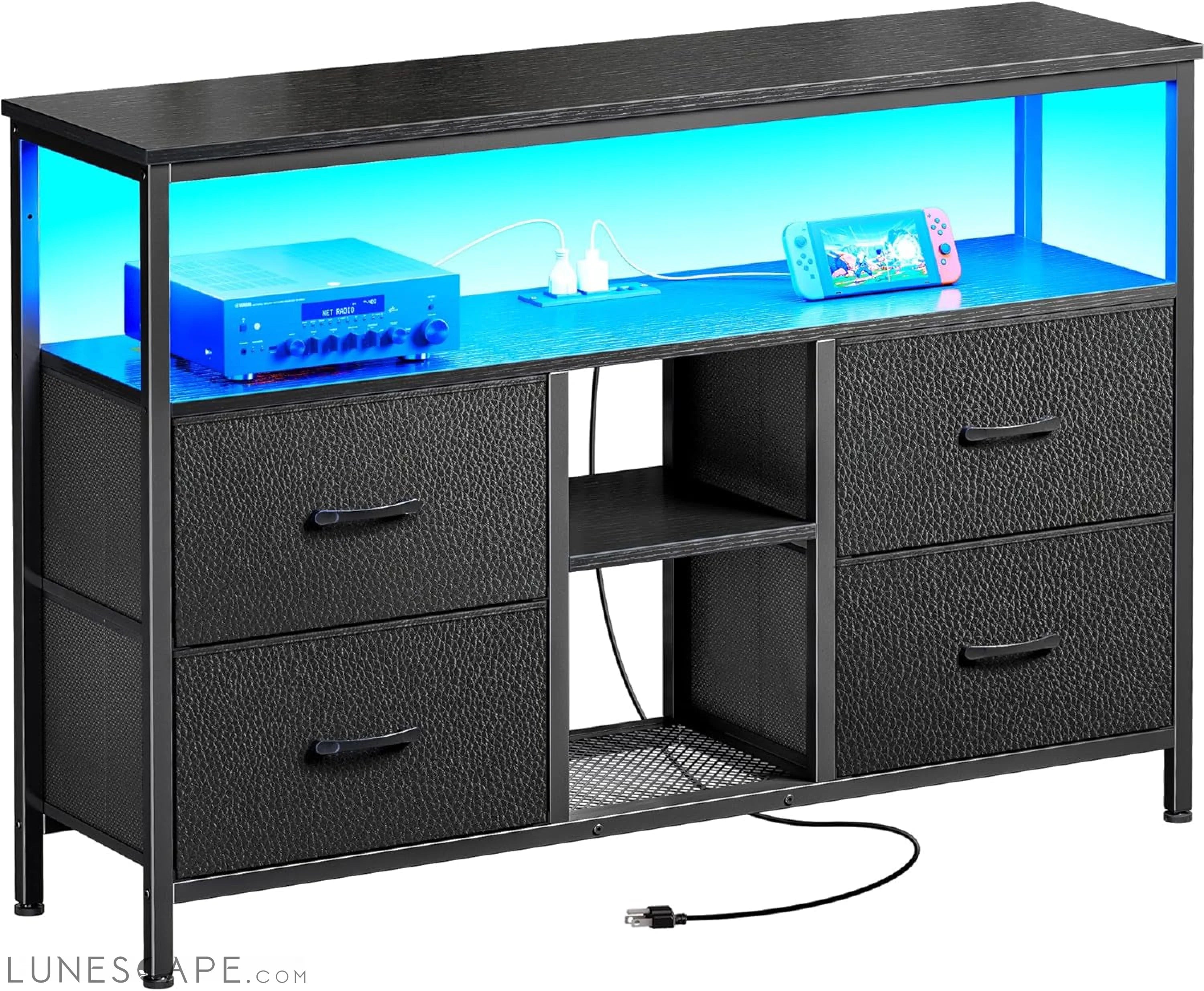 Black TV Stand with LED Lights LUNESCAPE