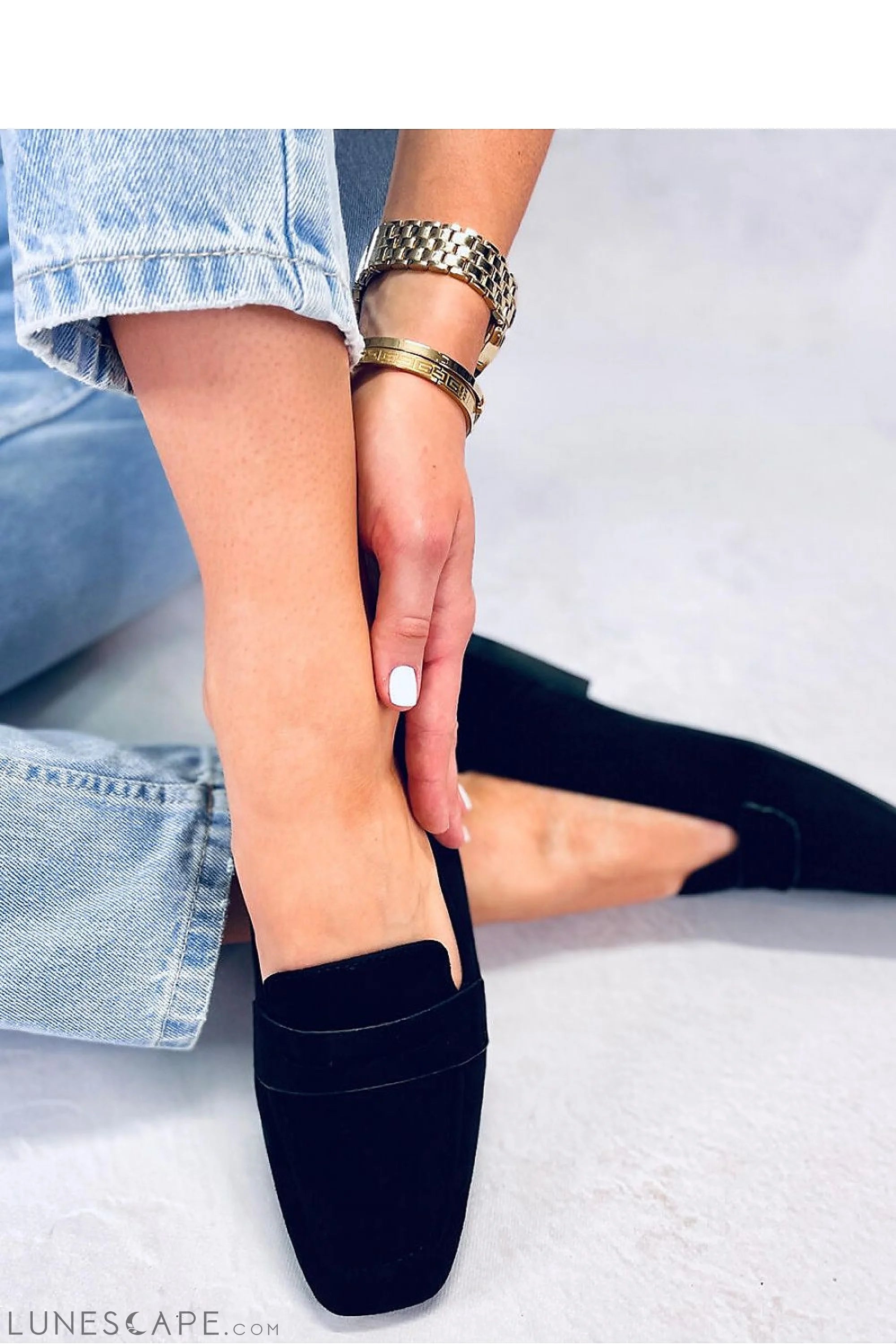 Black Vegan Suede Loafers – Women’s Square Toe with Penny Strap Detail LUNESCAPE