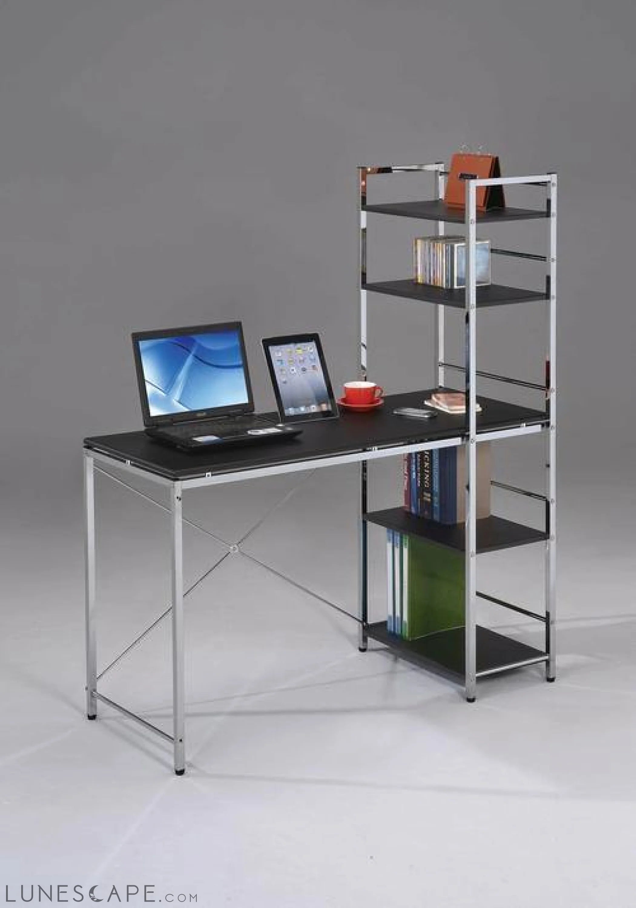 Black Wooden Shelf Desk - 47" X 20" X 54" LUNESCAPE