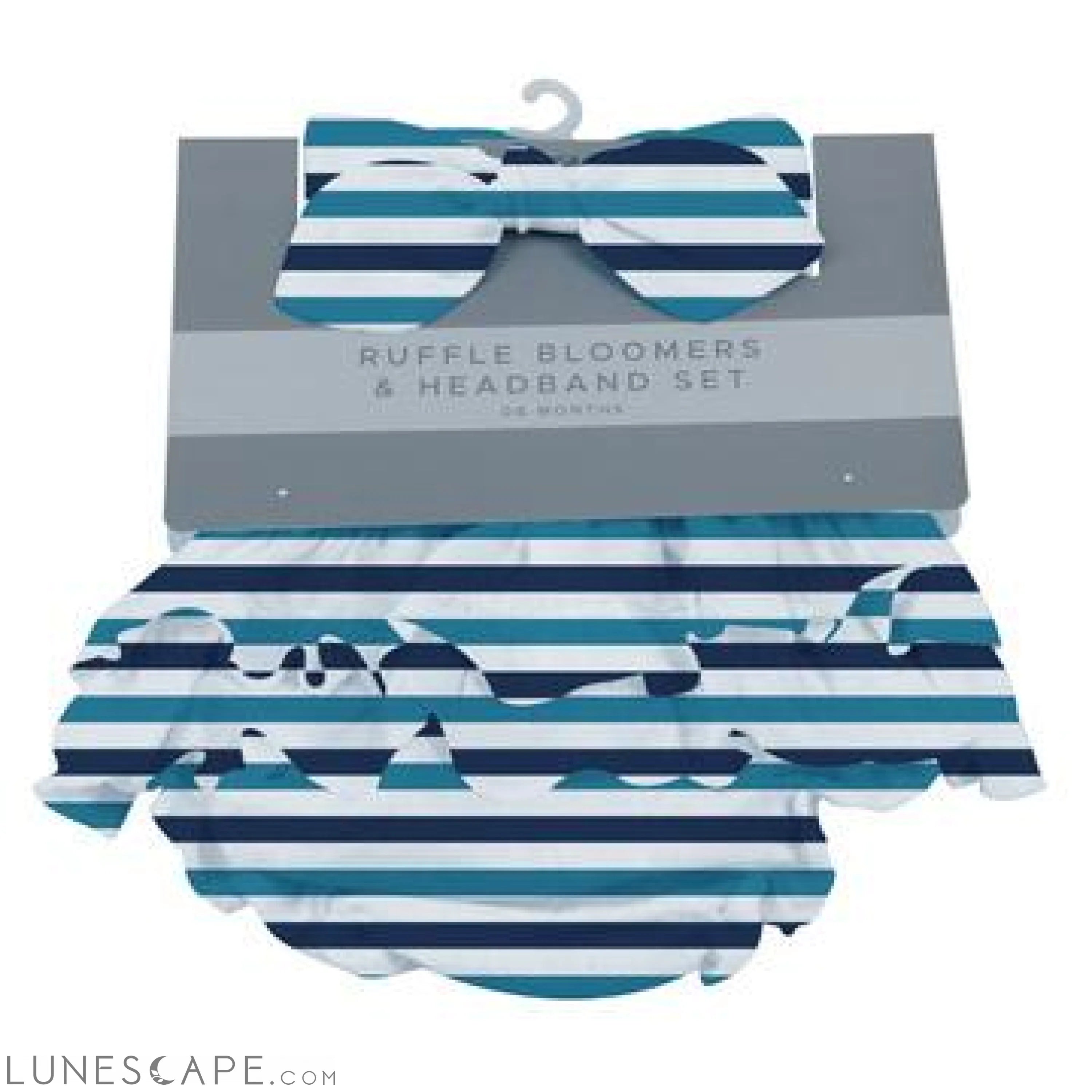 Blue and White Stripe Ruffle Bamboo Bloomer Headband Set LUNESCAPE