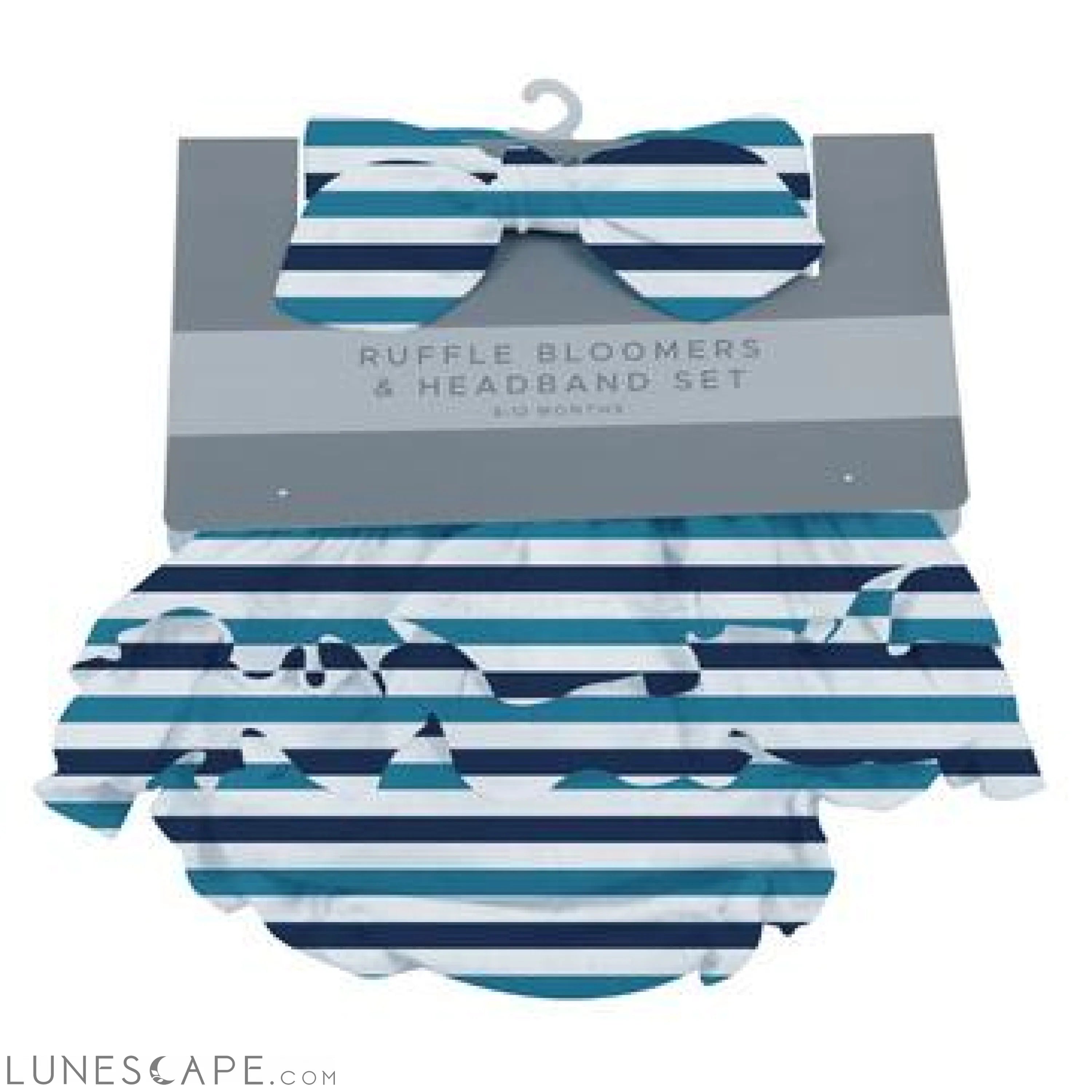 Blue and White Stripe Ruffle Bamboo Bloomer Headband Set LUNESCAPE