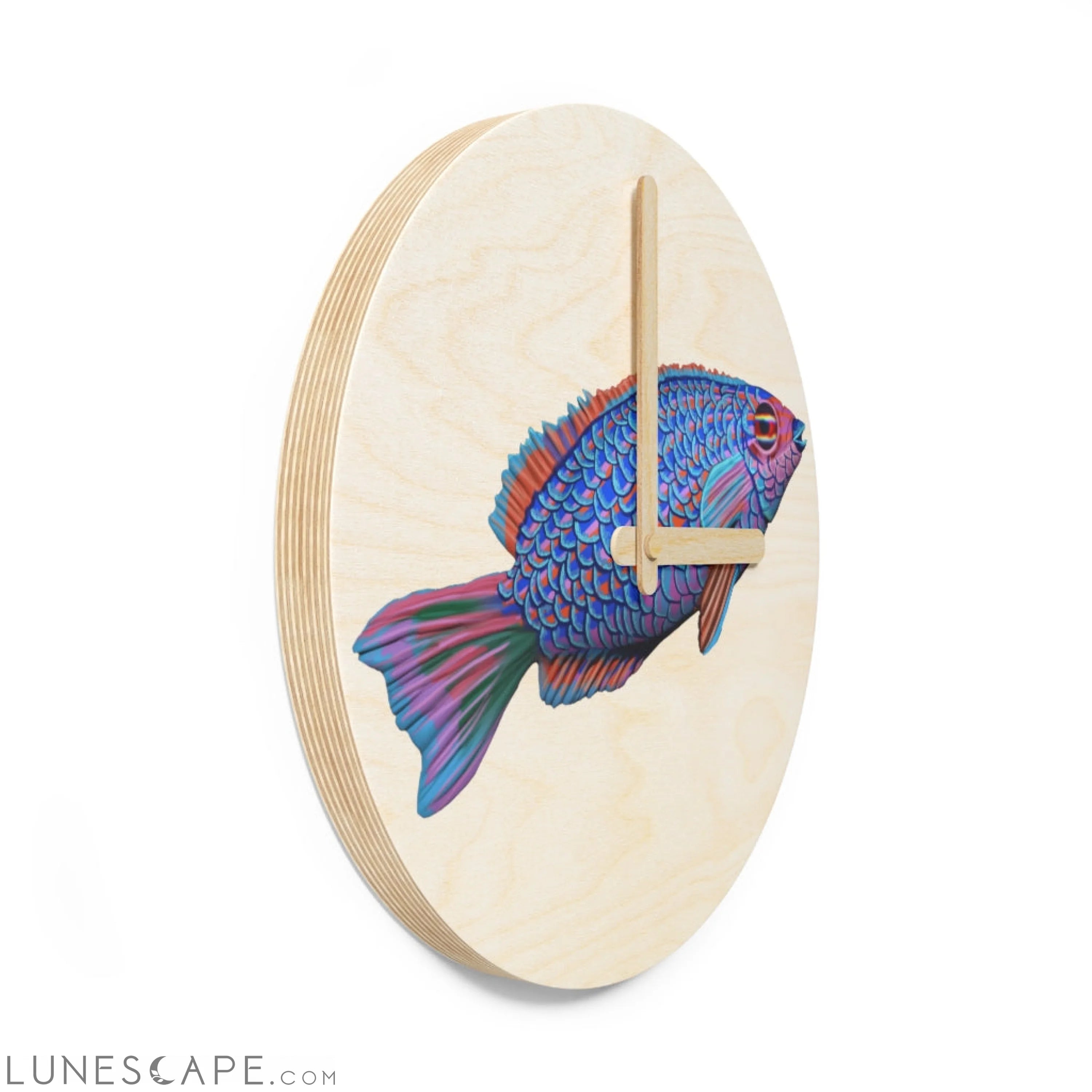 Blue Fish Wooden Wall Clock LUNESCAPE