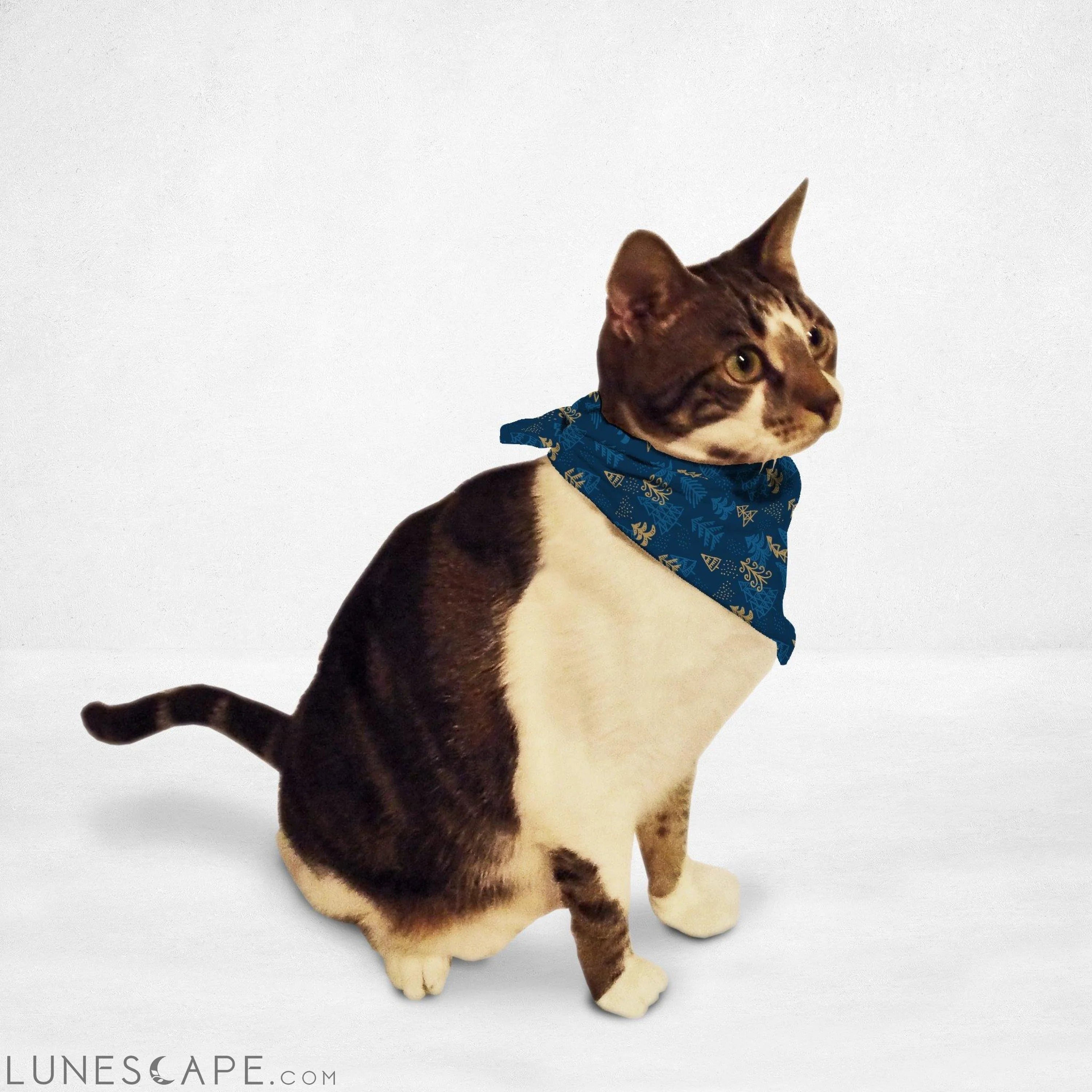 Blue Gold Christmas Tree Cat & Dog Bandana LUNESCAPE