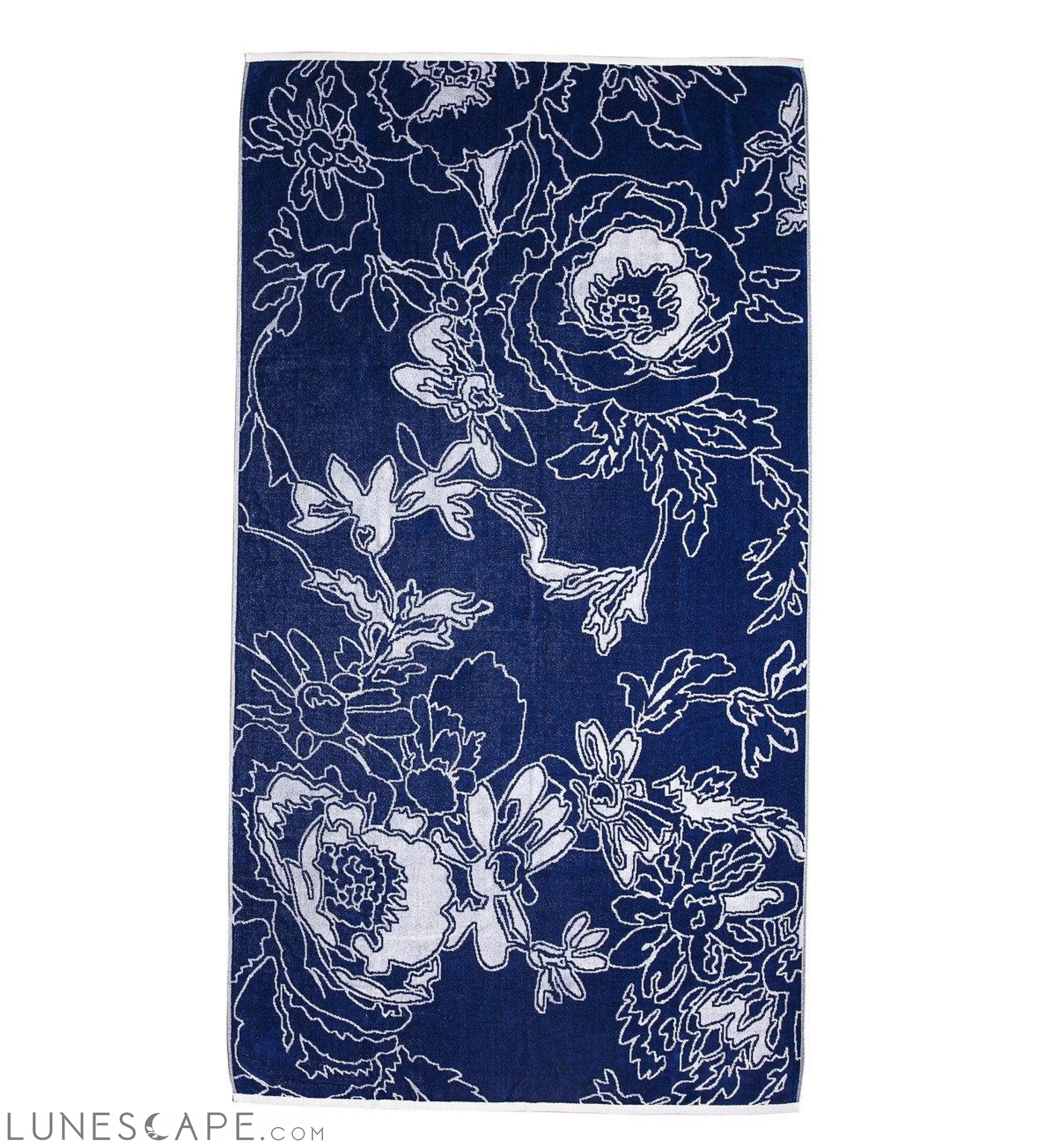 Blue Graphic Flowers Beach Towel LUNESCAPE