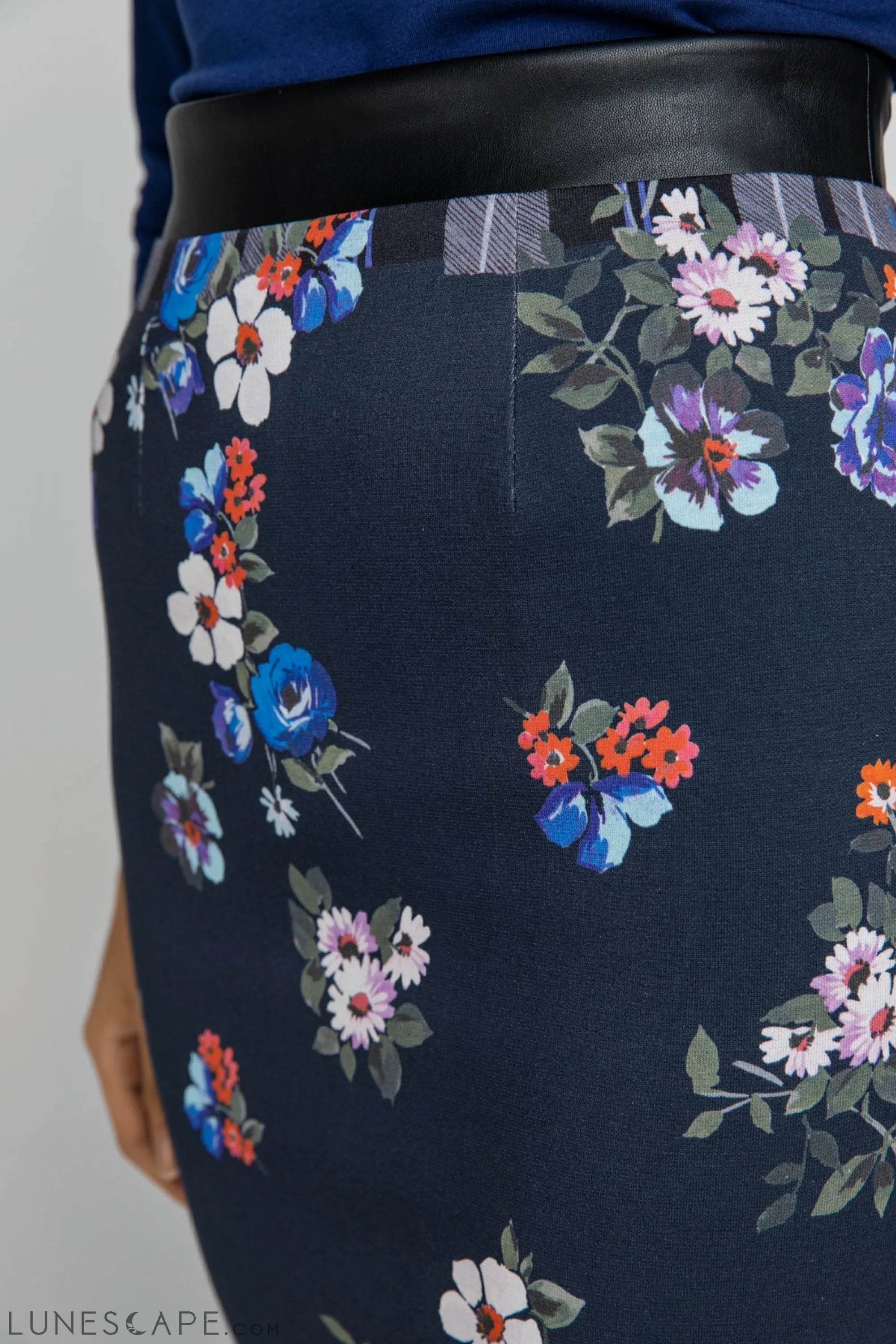 Blue Patterned Pencil Skirt LUNESCAPE