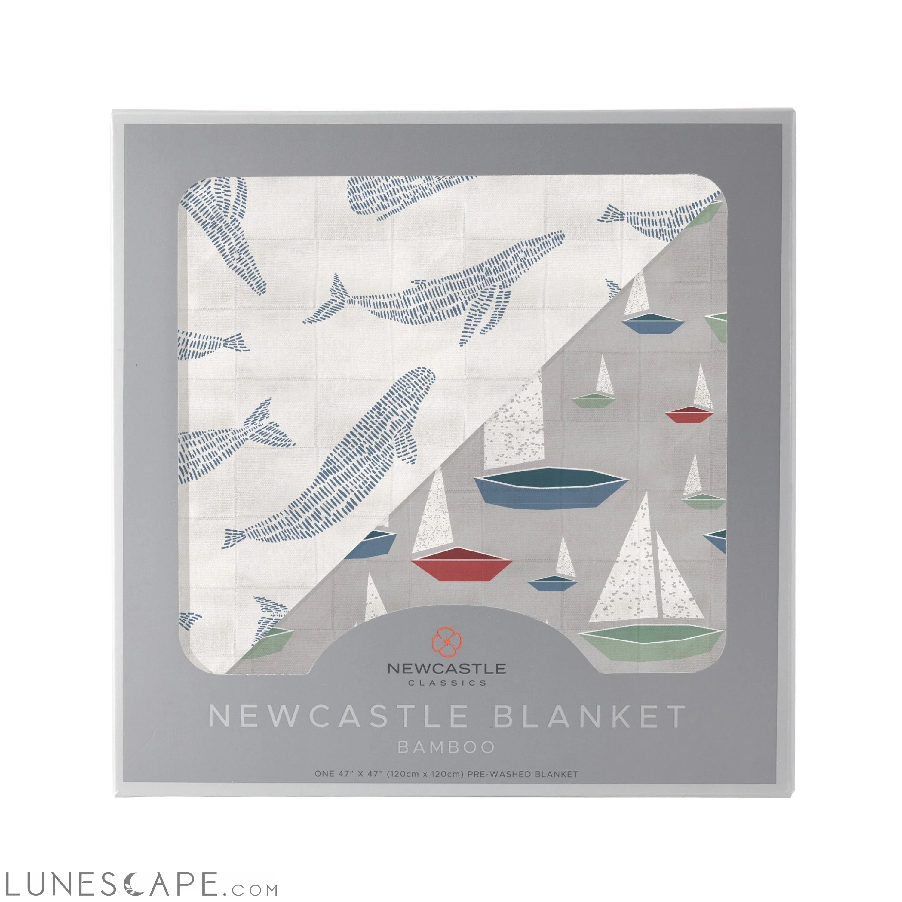 Blue Shadow Whales and Marina Sailboats Bamboo Newcastle Blanket LUNESCAPE