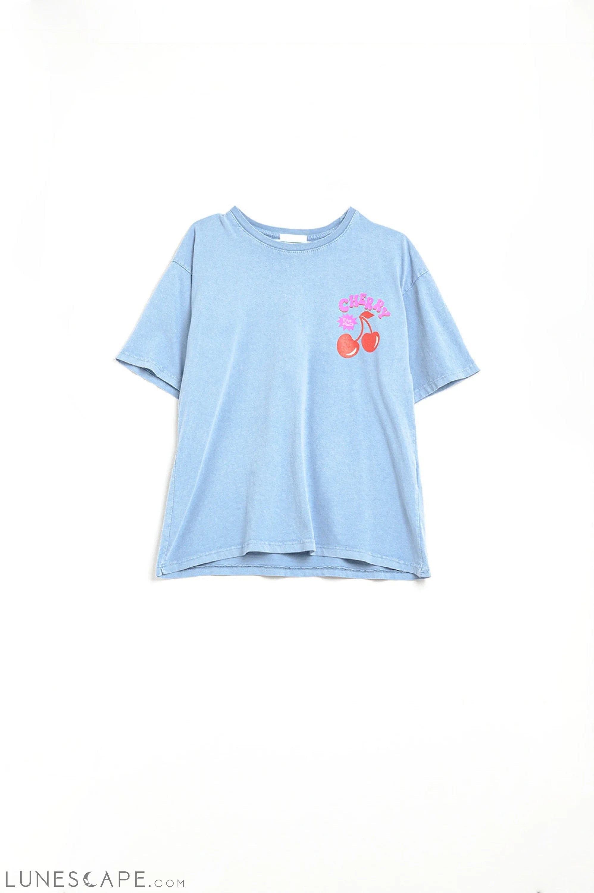 Blue T-Shirt With Cherry in Logo and Letters LUNESCAPE