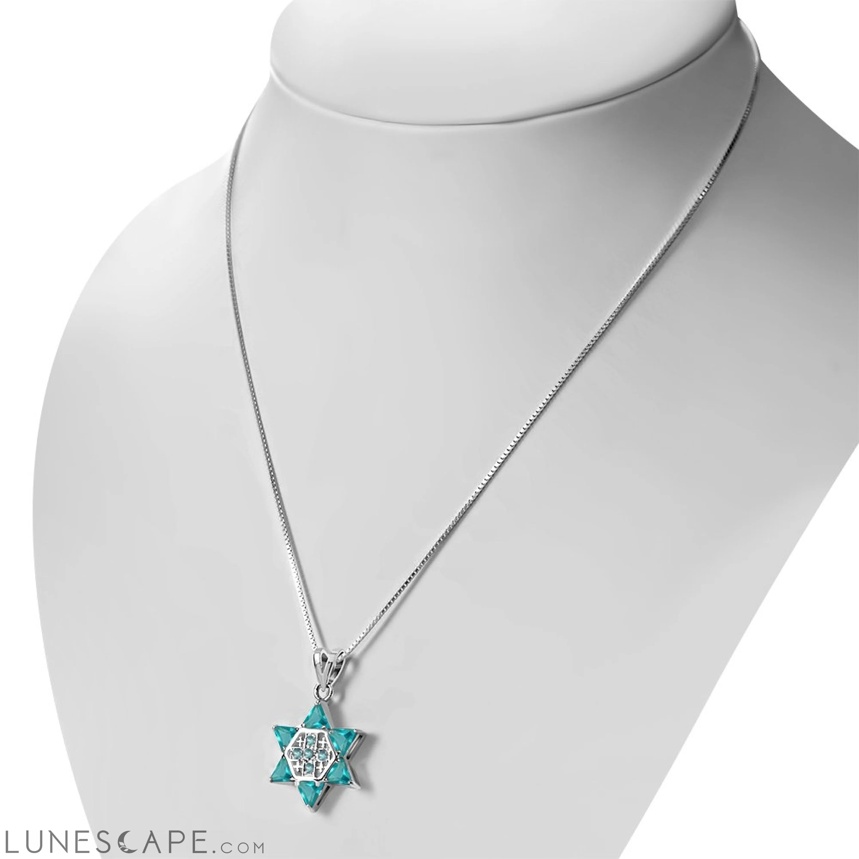 Blue Topaz CZ Jerusalem Star of David Silver Pendant LUNESCAPE