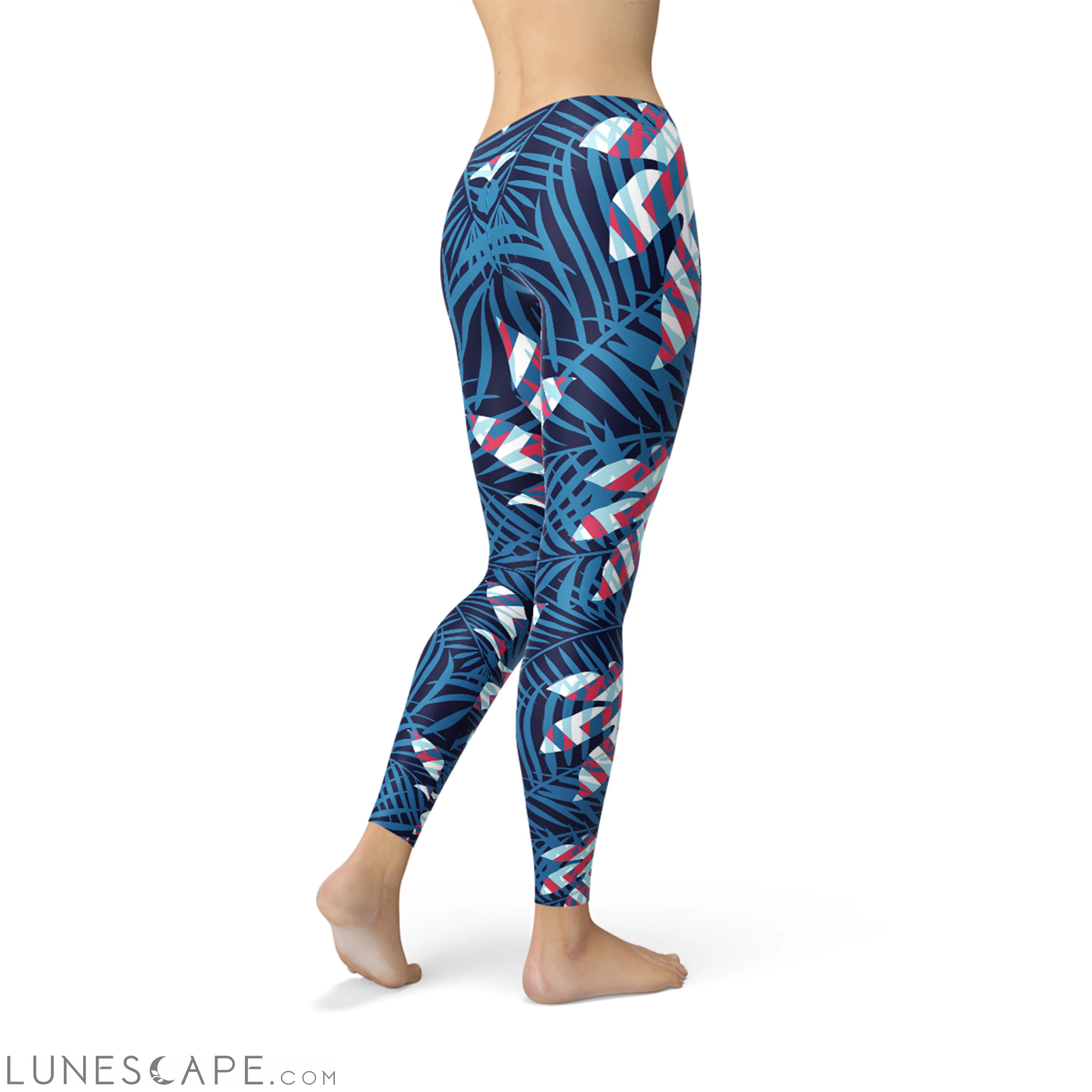 Blue Tropical Leaf Leggings for Women Leggings