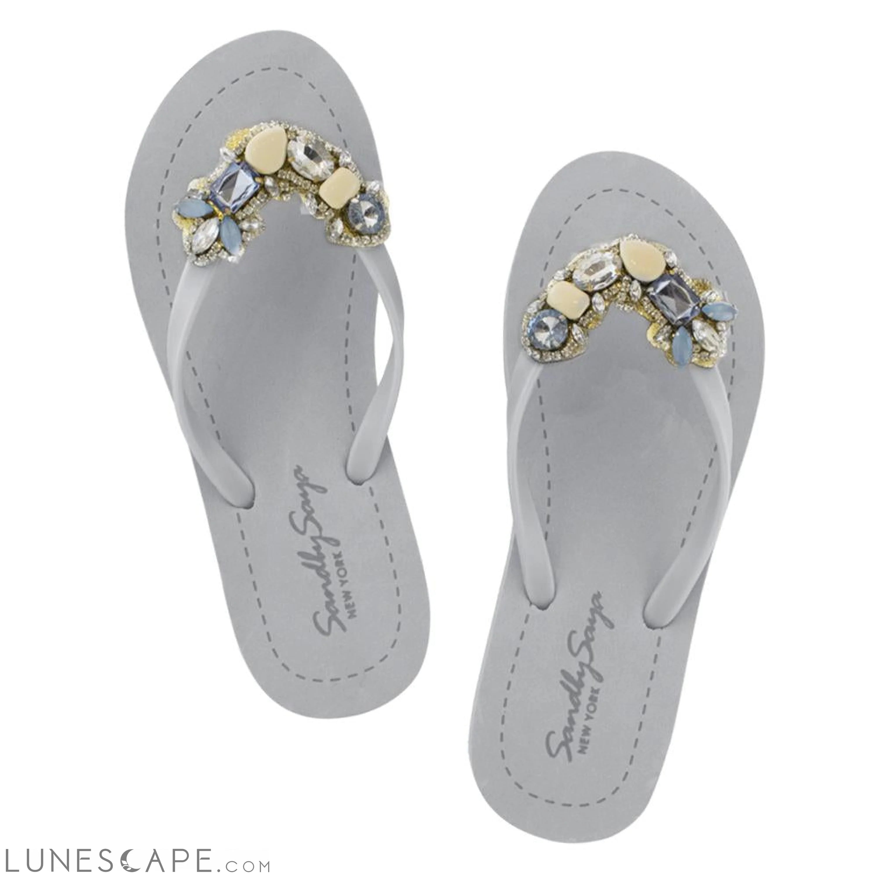 Blue York - Crystal Rhine Stone Embellished Women's Flat Flip Flops Sandal LUNESCAPE