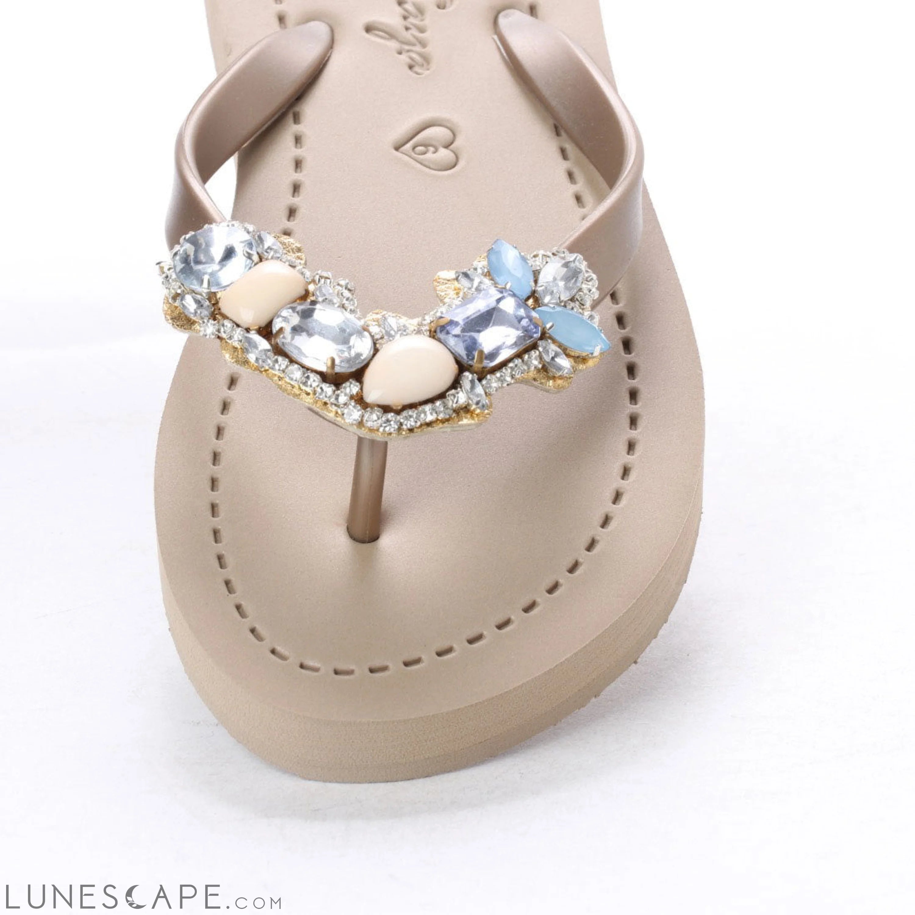 Blue York - Crystal Rhine Stone Embellished Women's Flat Flip Flops Sandal LUNESCAPE