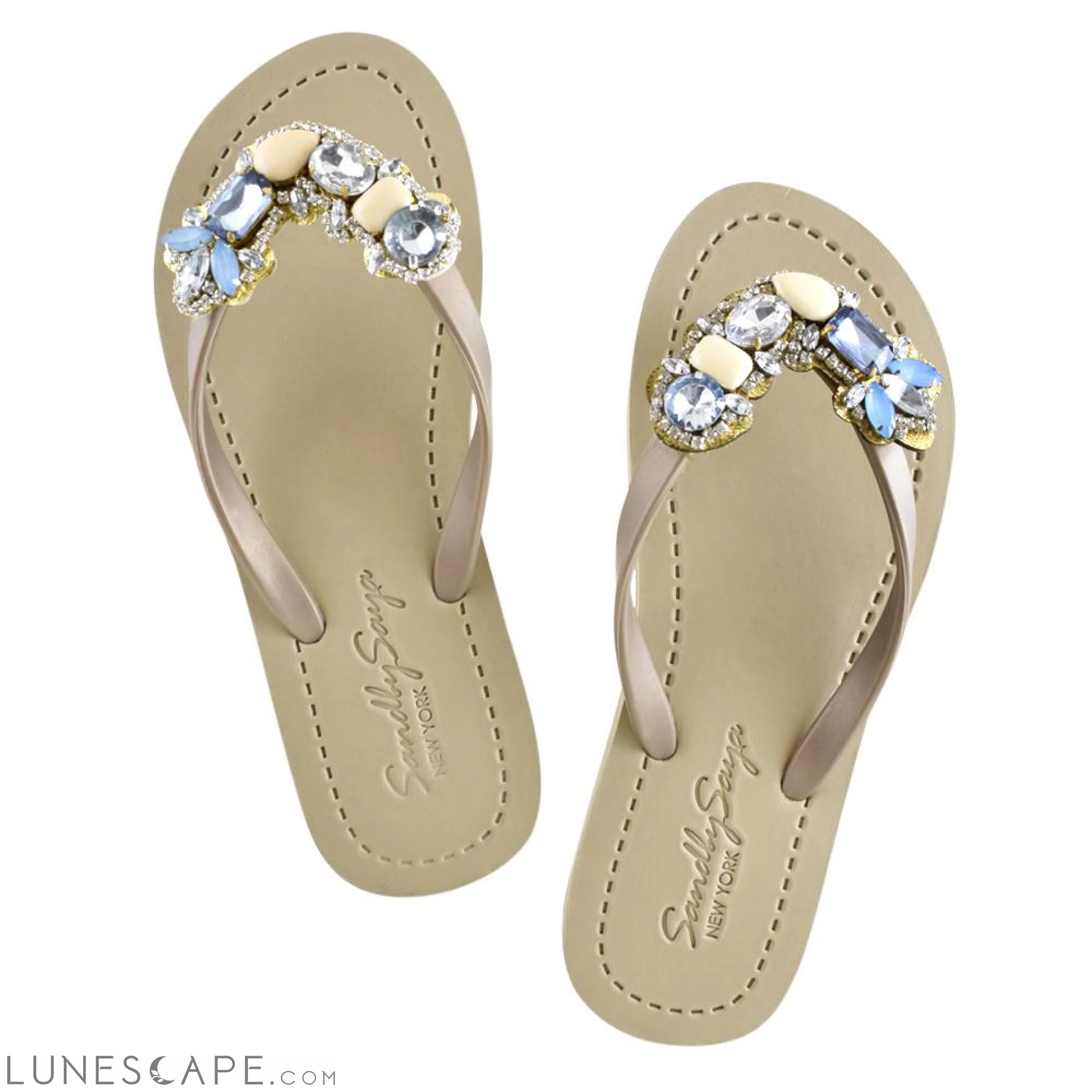 Blue York - Crystal Rhine Stone Embellished Women's Flat Flip Flops Sandal LUNESCAPE